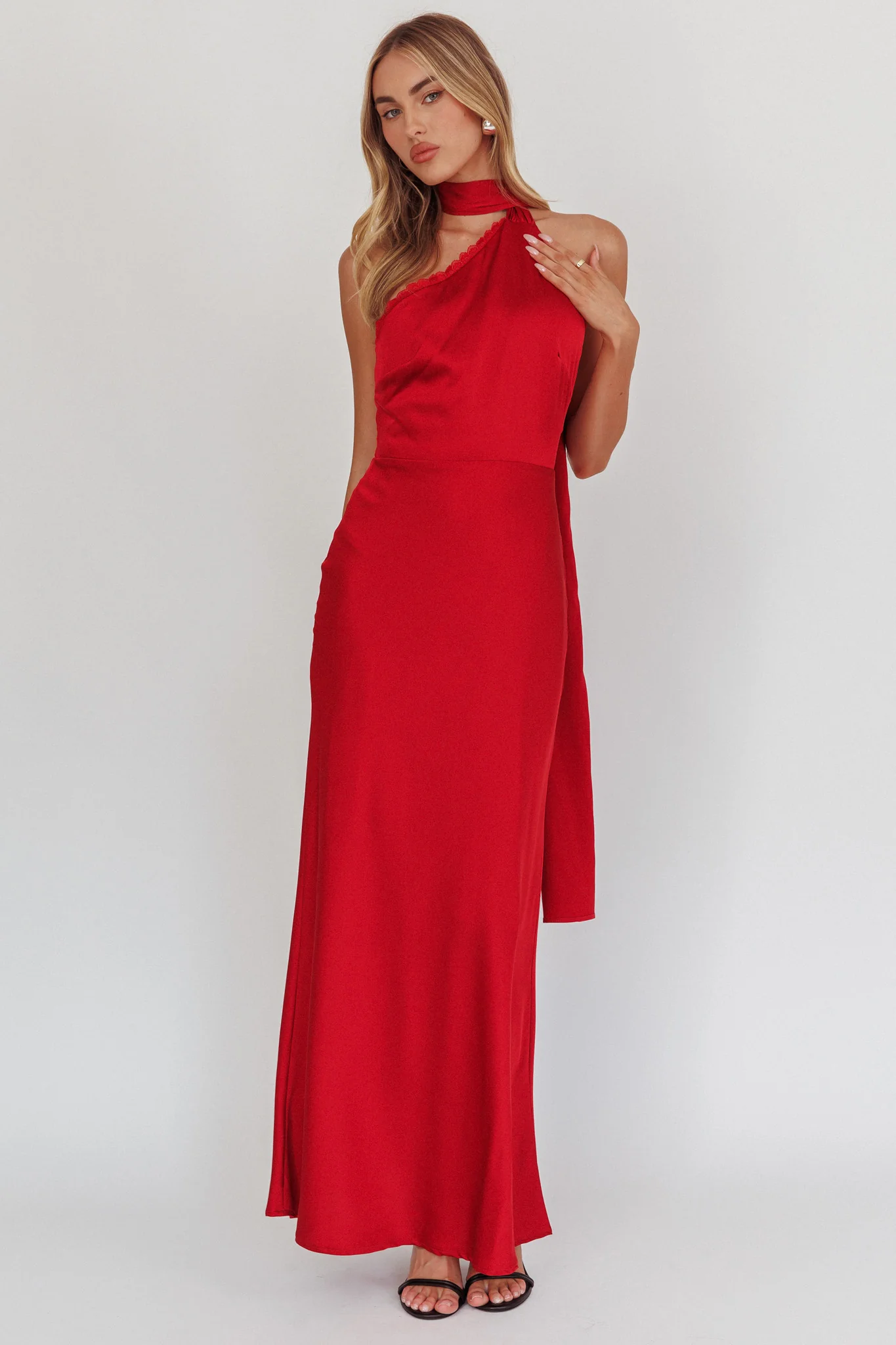 Adora One-Shoulder Maxi Dress Red - Image 4