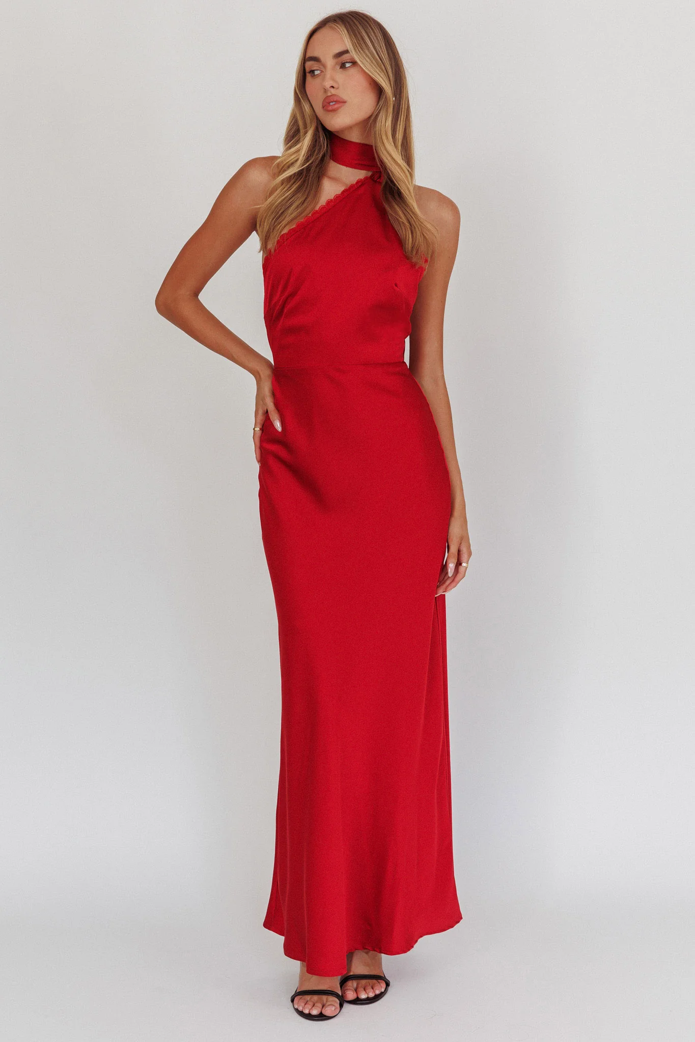Adora One-Shoulder Maxi Dress Red - Image 5