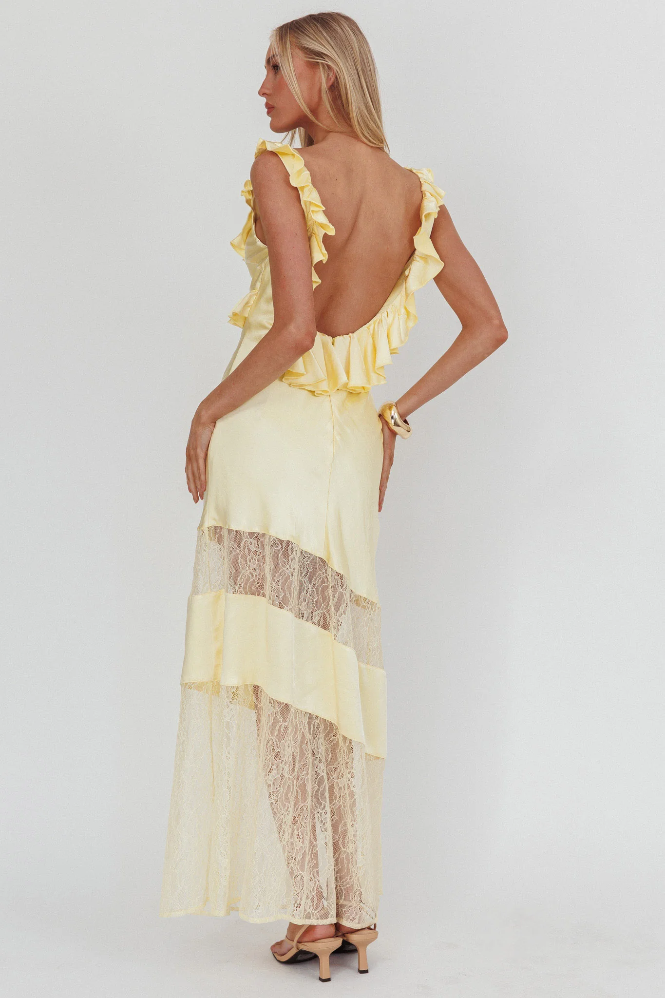Alba Frill & Lace Trim Maxi Dress Butter - Image 3