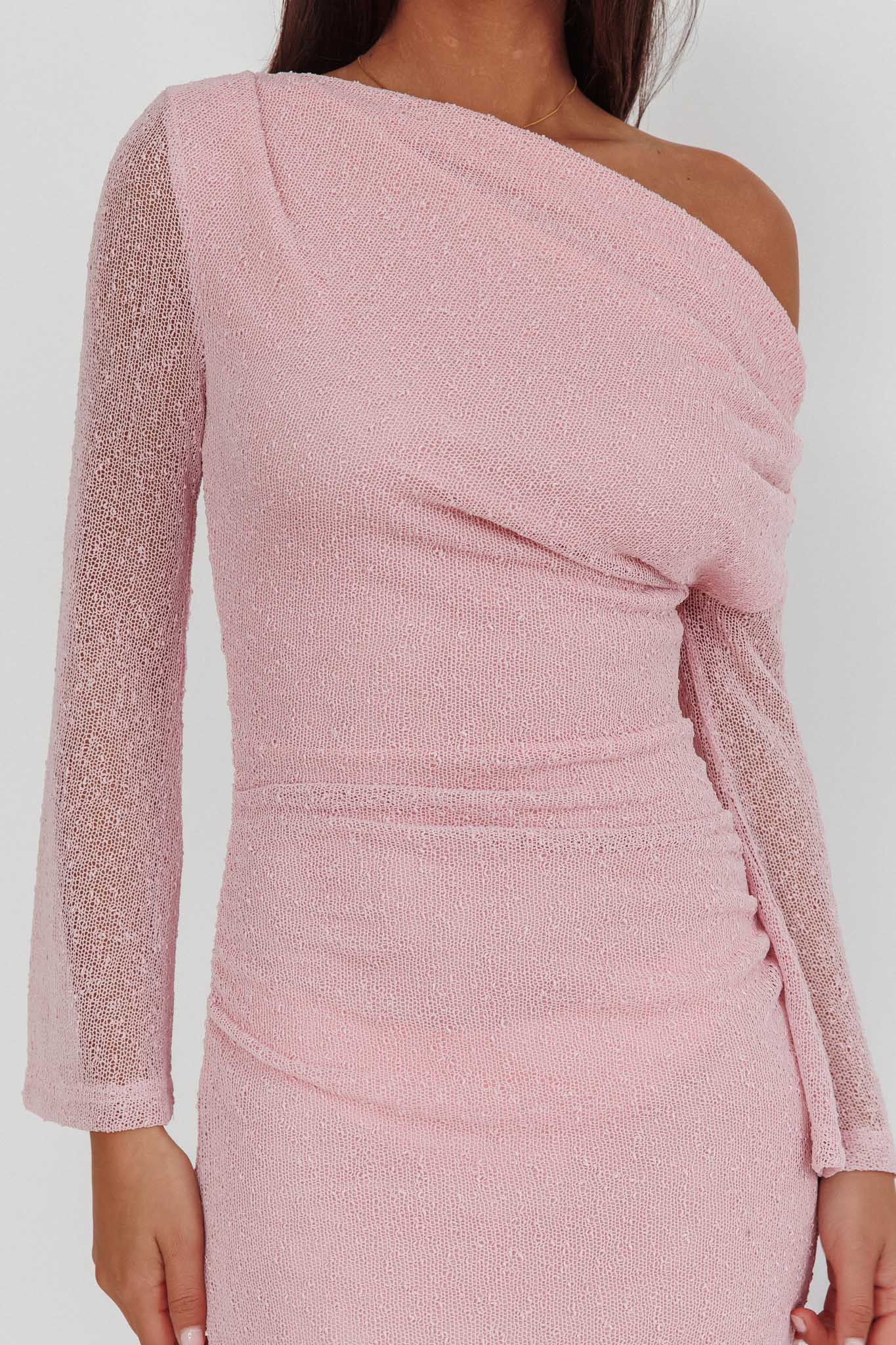 Alivya Asymmetric Neckline Knit Maxi Dress Pink - Image 3