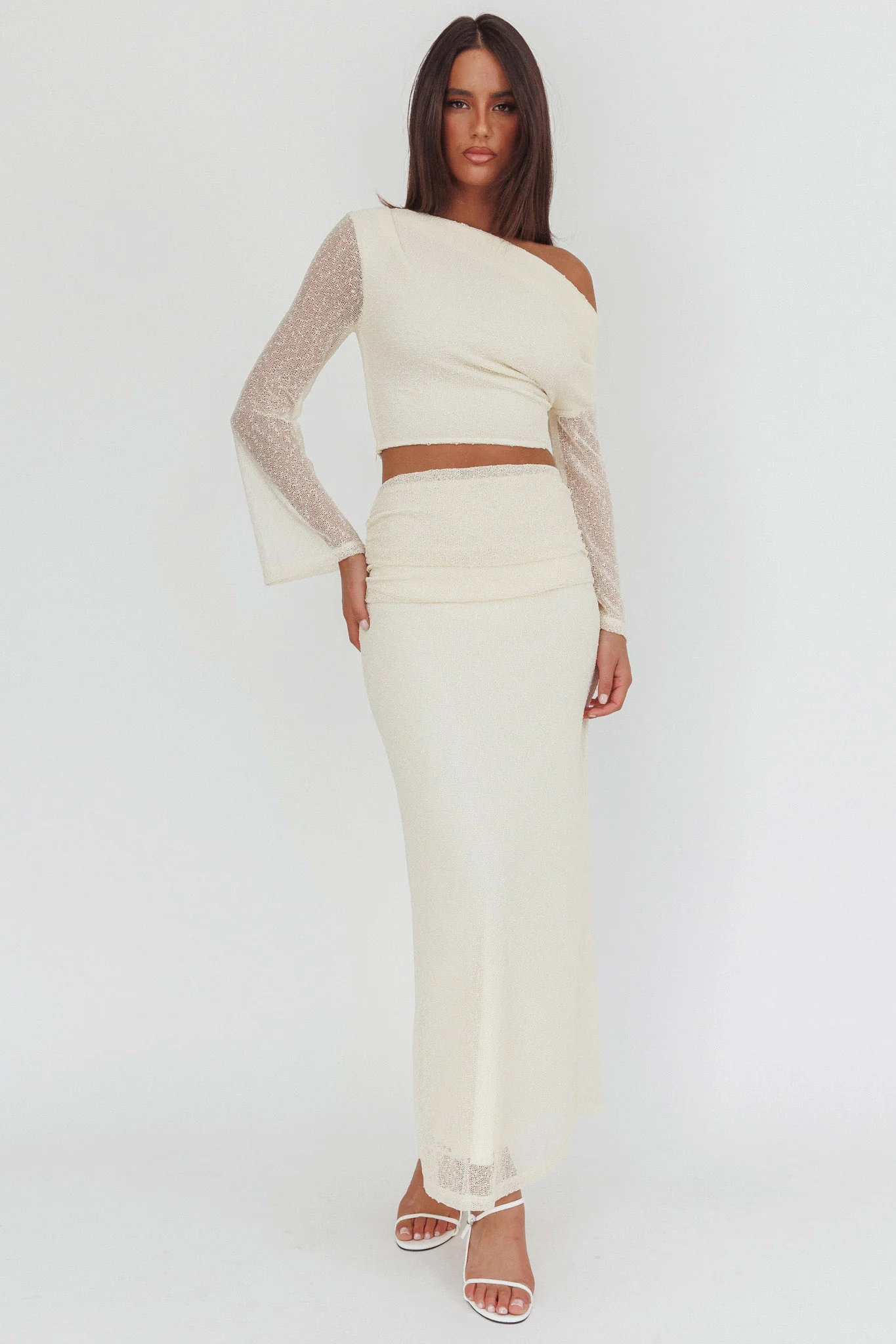 Alivya Asymmetric Shoulder Crop Top Butter - Image 4