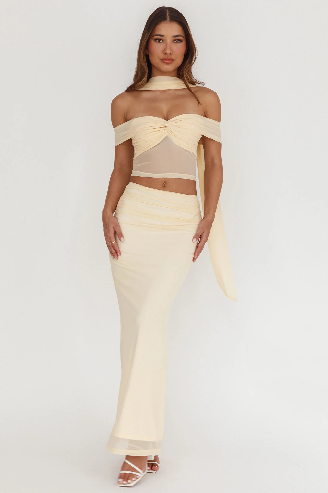 All The Lights Ruched Midi Skirt Cream - Image 5