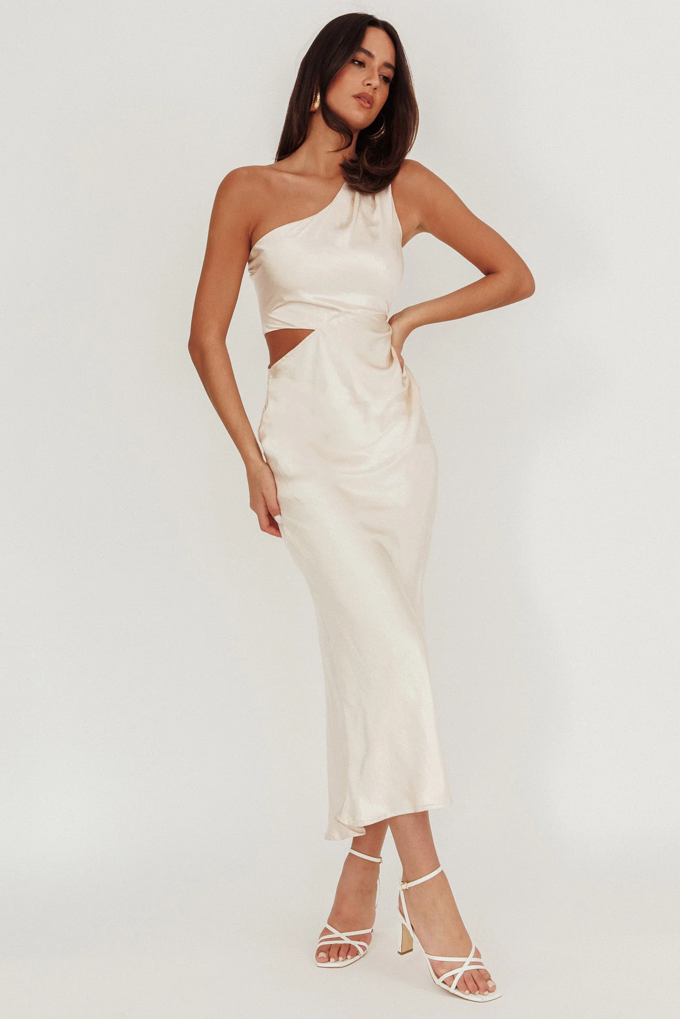 Always Golden One-Shoulder Midi Dress Champagne - Image 4