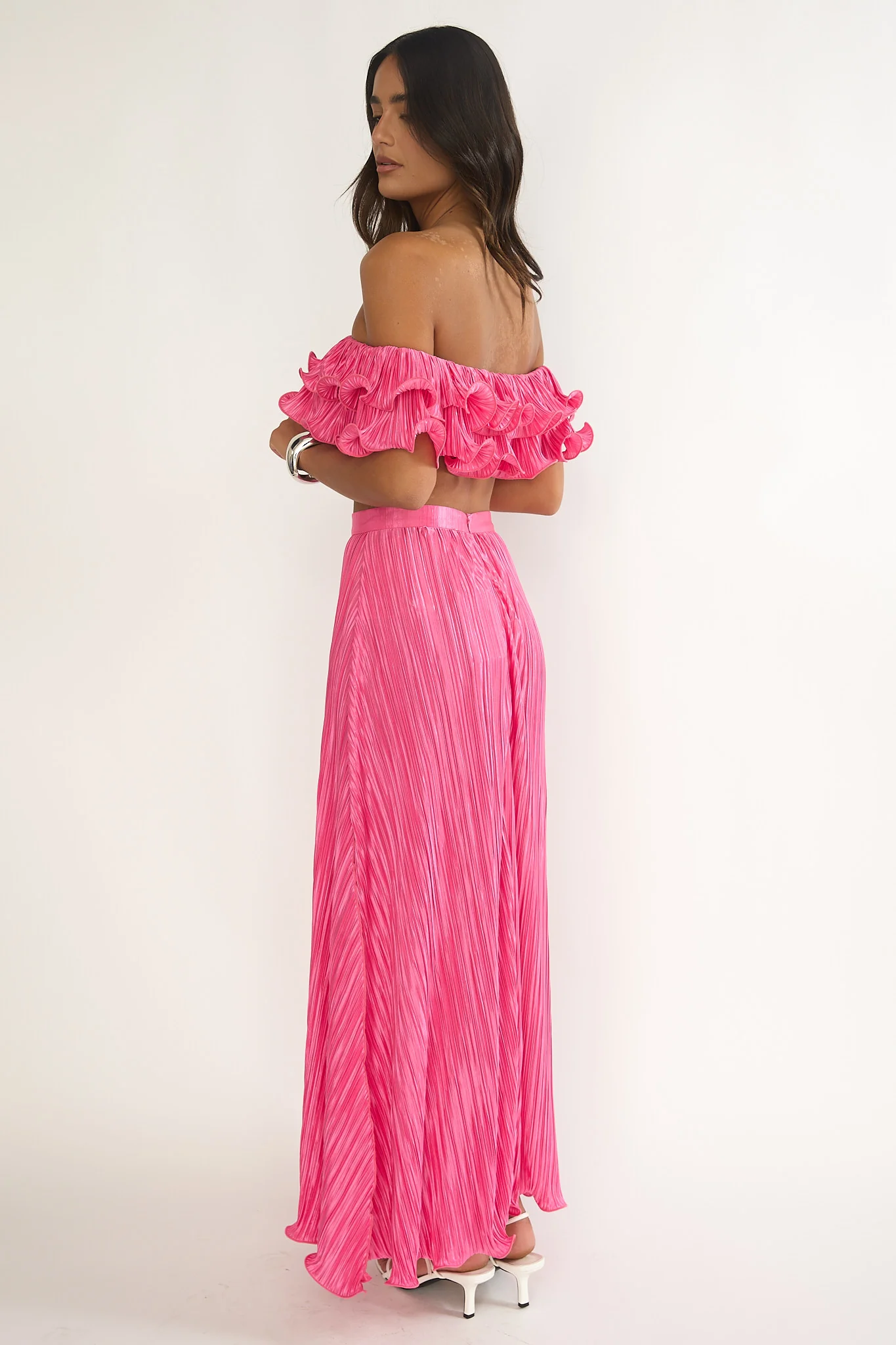 Amaria Lettuce Edge Maxi Skirt Hot Pink - Image 2