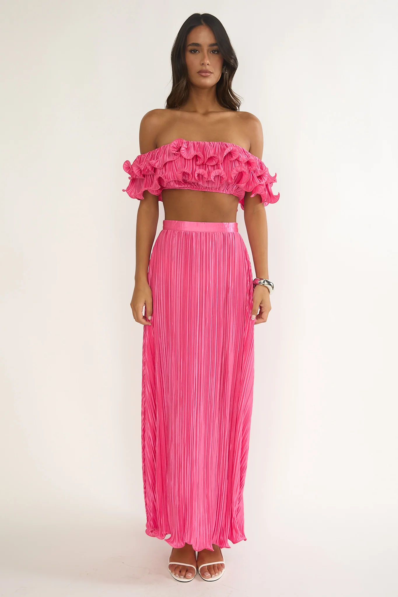 Amaria Lettuce Edge Maxi Skirt Hot Pink - Image 4