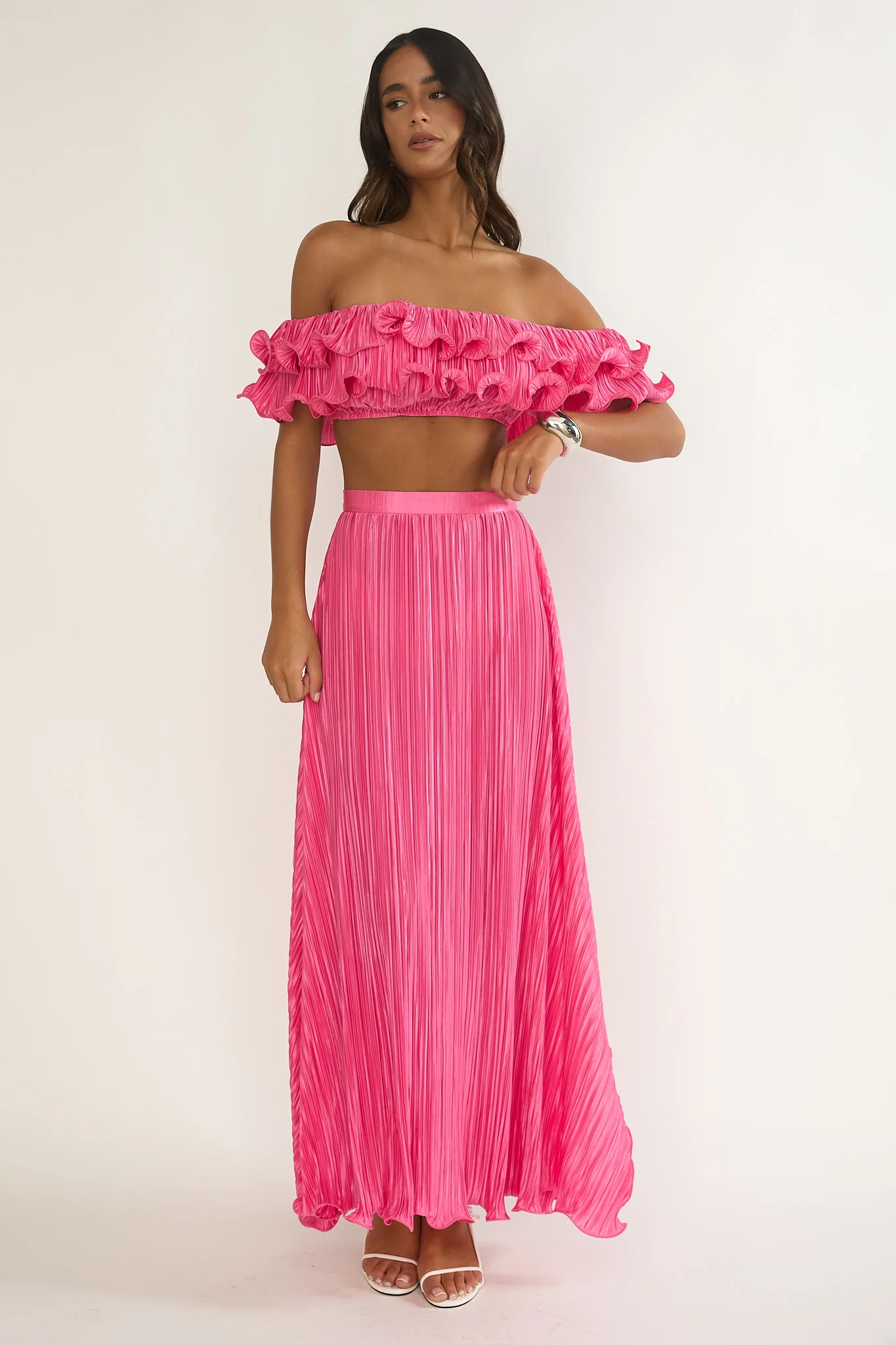 Amaria Lettuce Edge Maxi Skirt Hot Pink - Image 5
