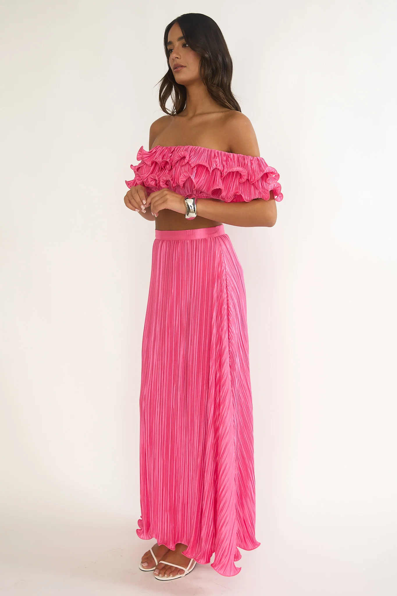 Amaria Lettuce Edge Maxi Skirt Hot Pink - Image 6