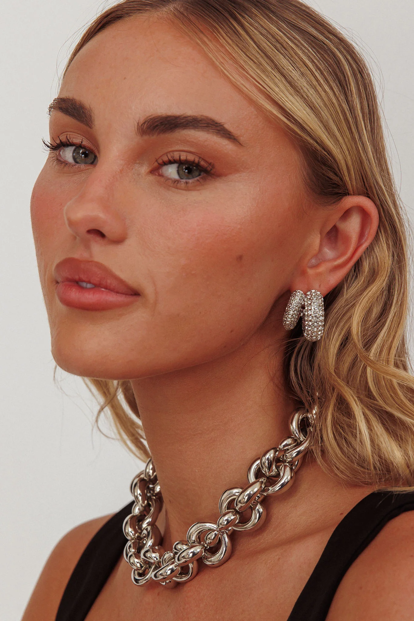 Anthea Double Hoop Studs Silver Diamante - Image 2