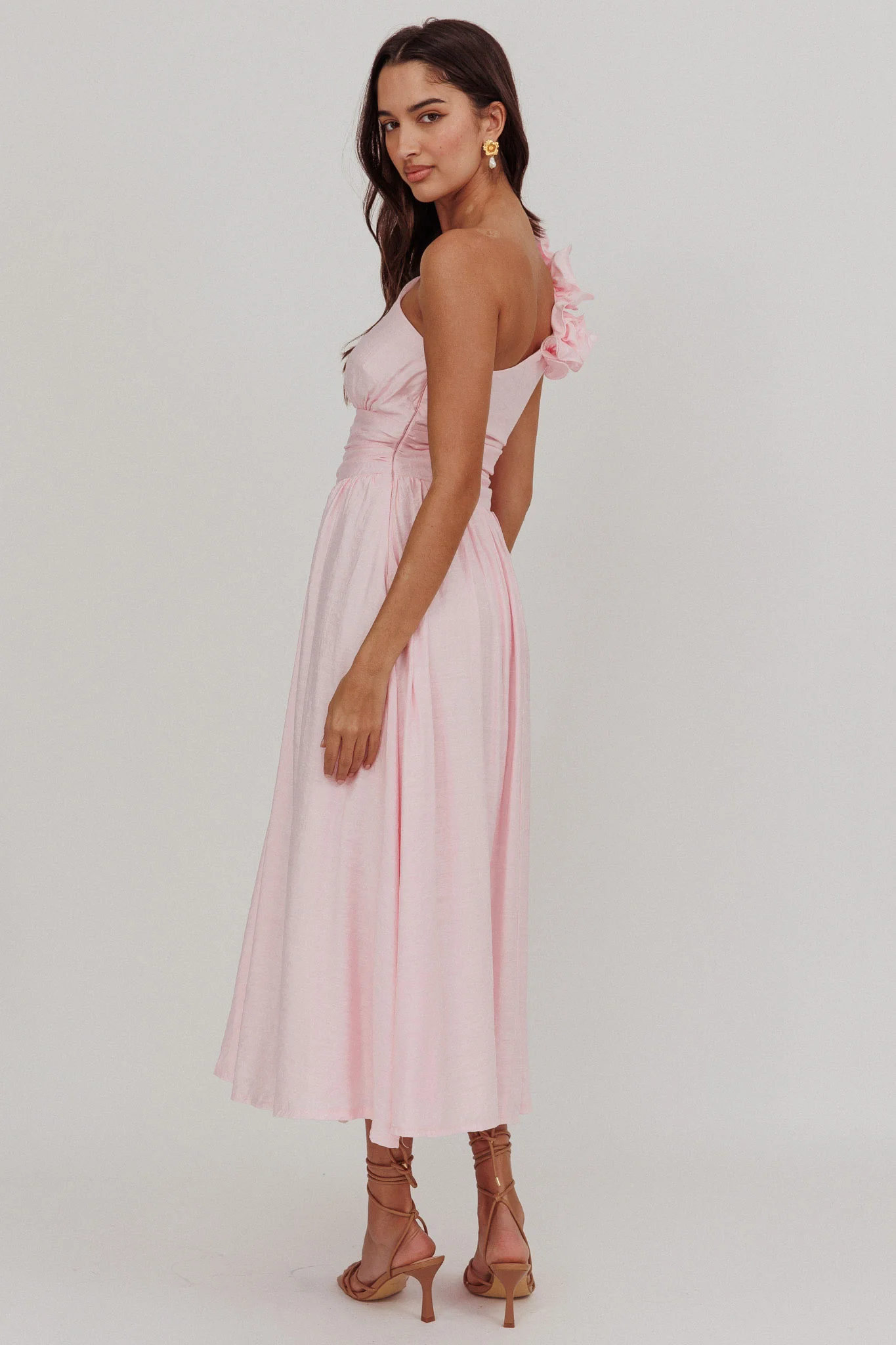 Antheia One-Shoulder Maxi Dress Baby Pink - Image 2