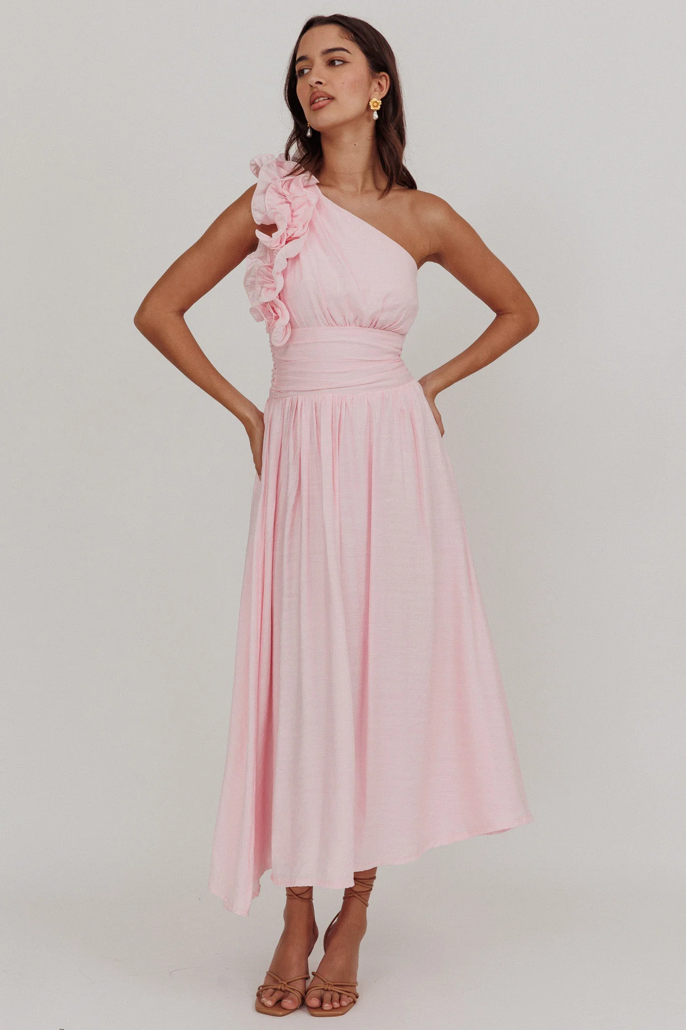 Antheia One-Shoulder Maxi Dress Baby Pink - Image 4