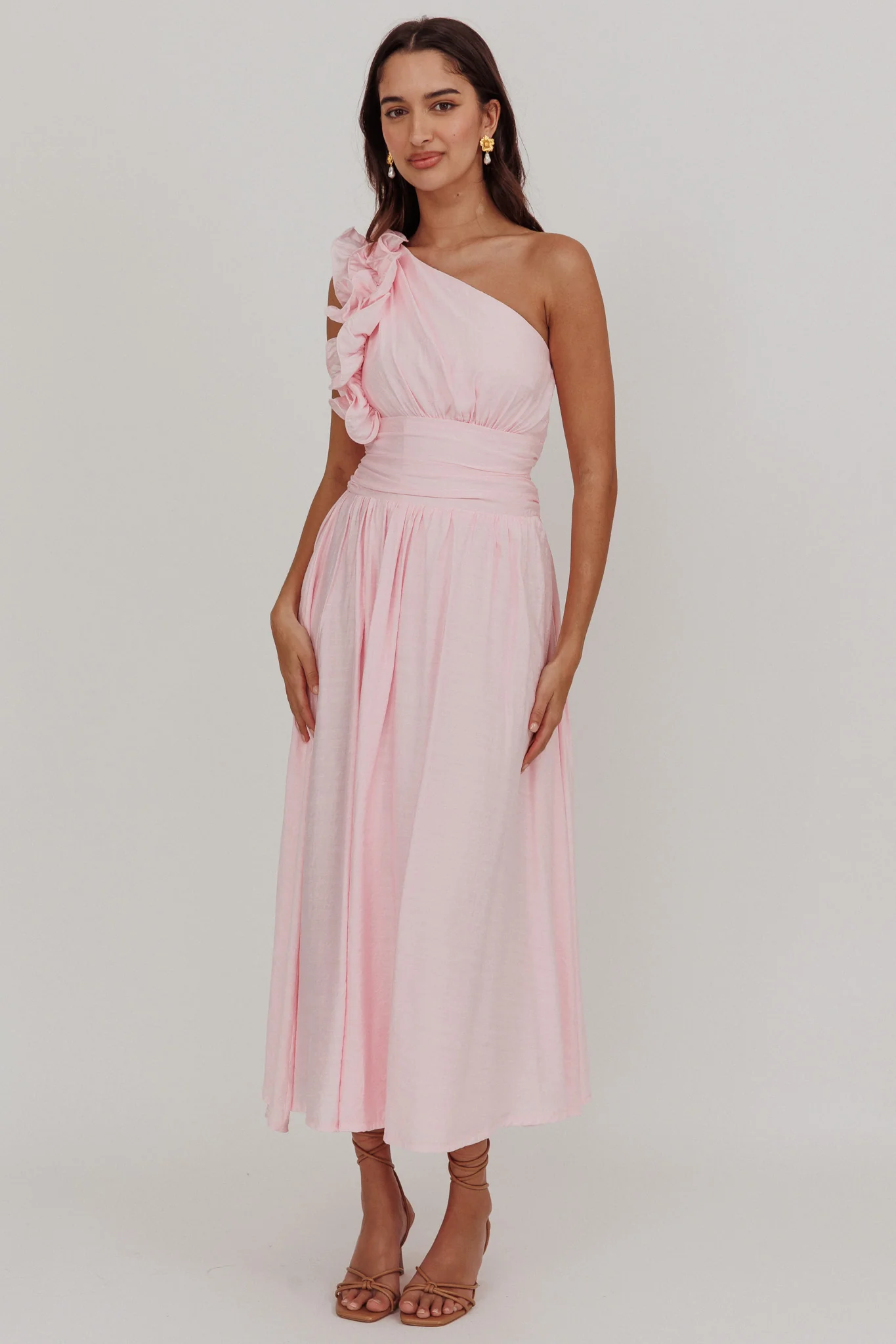 Antheia One-Shoulder Maxi Dress Baby Pink - Image 5