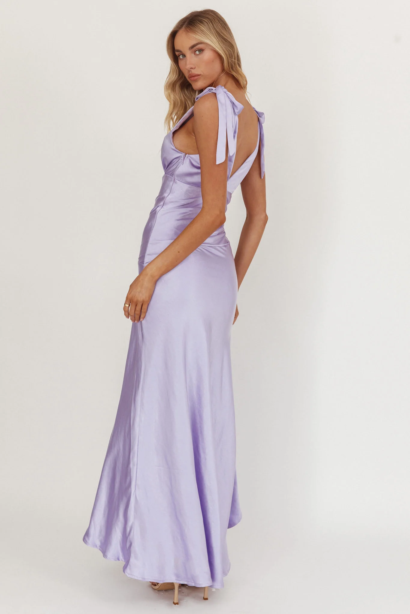 Aquila Tied Shoulder High-Low Hem Dress Lilac - Image 3