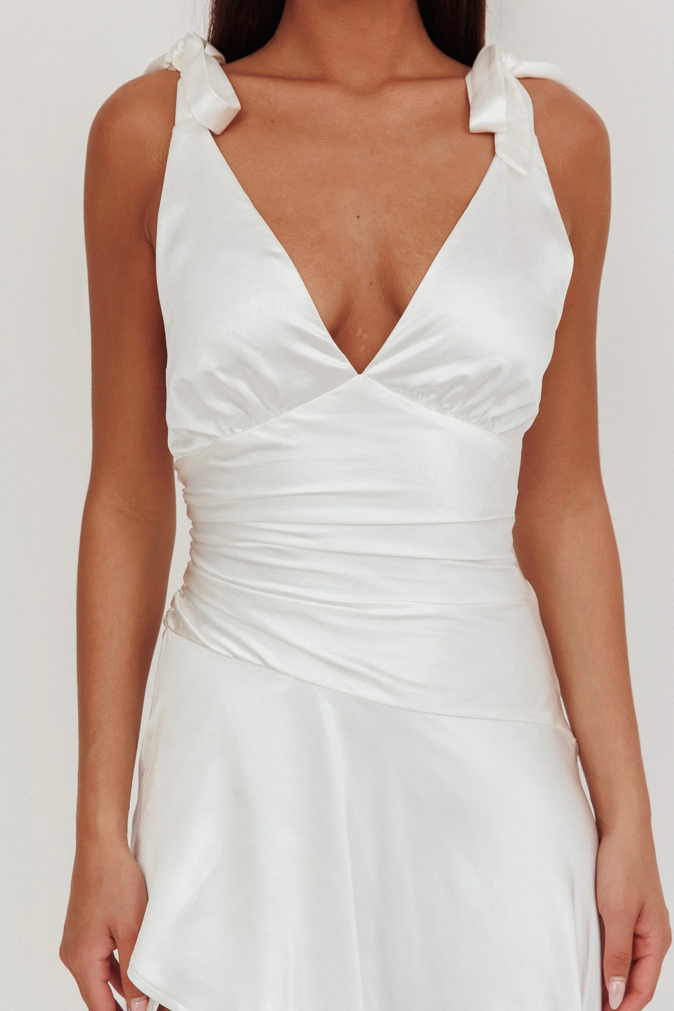 Aquila Tied Shoulder High-Low Hem Dress Oyster - Image 3