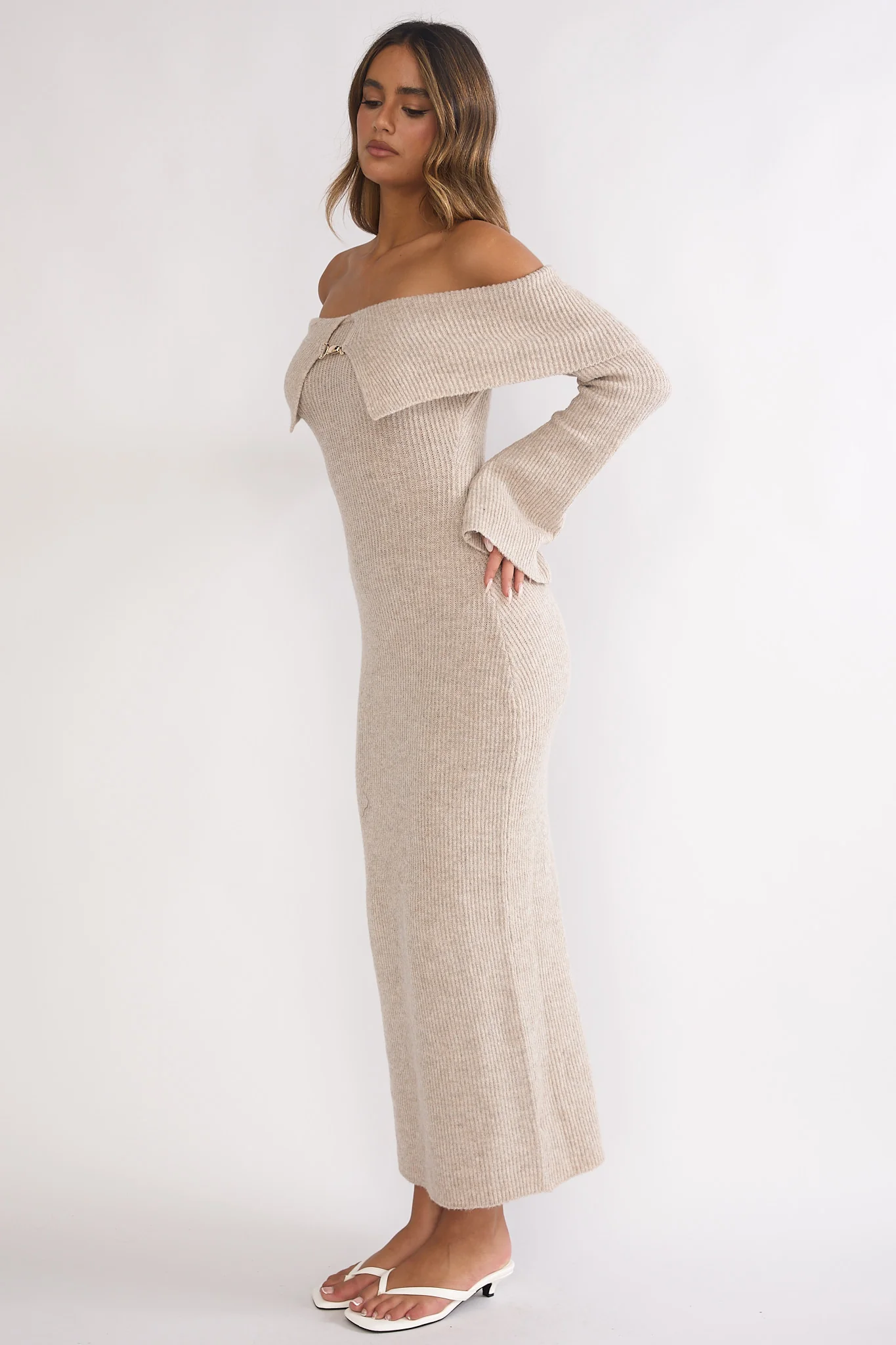 Arwyn Foldover Off-Shoulder Knit Maxi Dress Quinoa - Image 6
