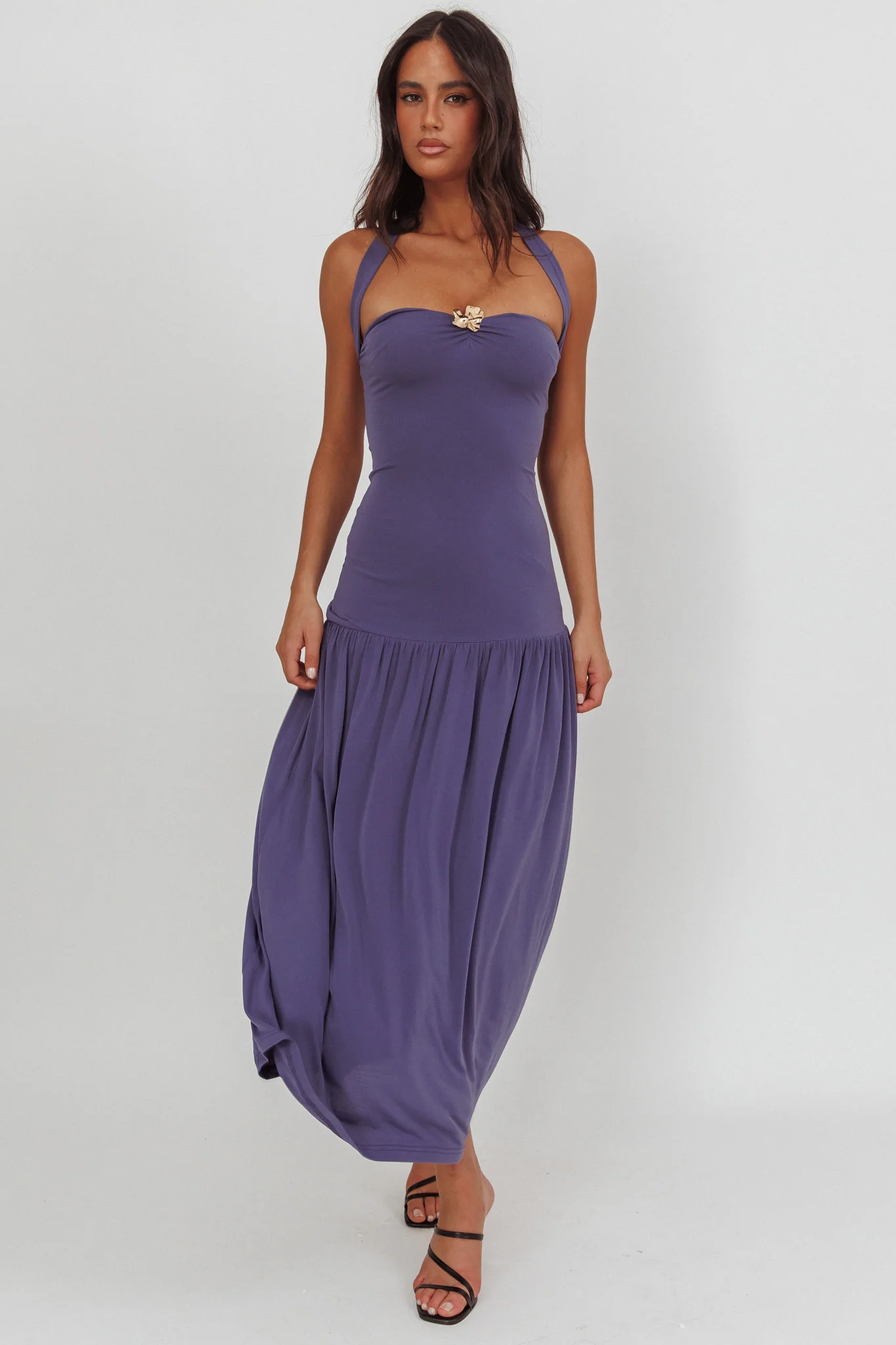 Ashana Drop Waist Halter Maxi Dress Taupe - Image 4