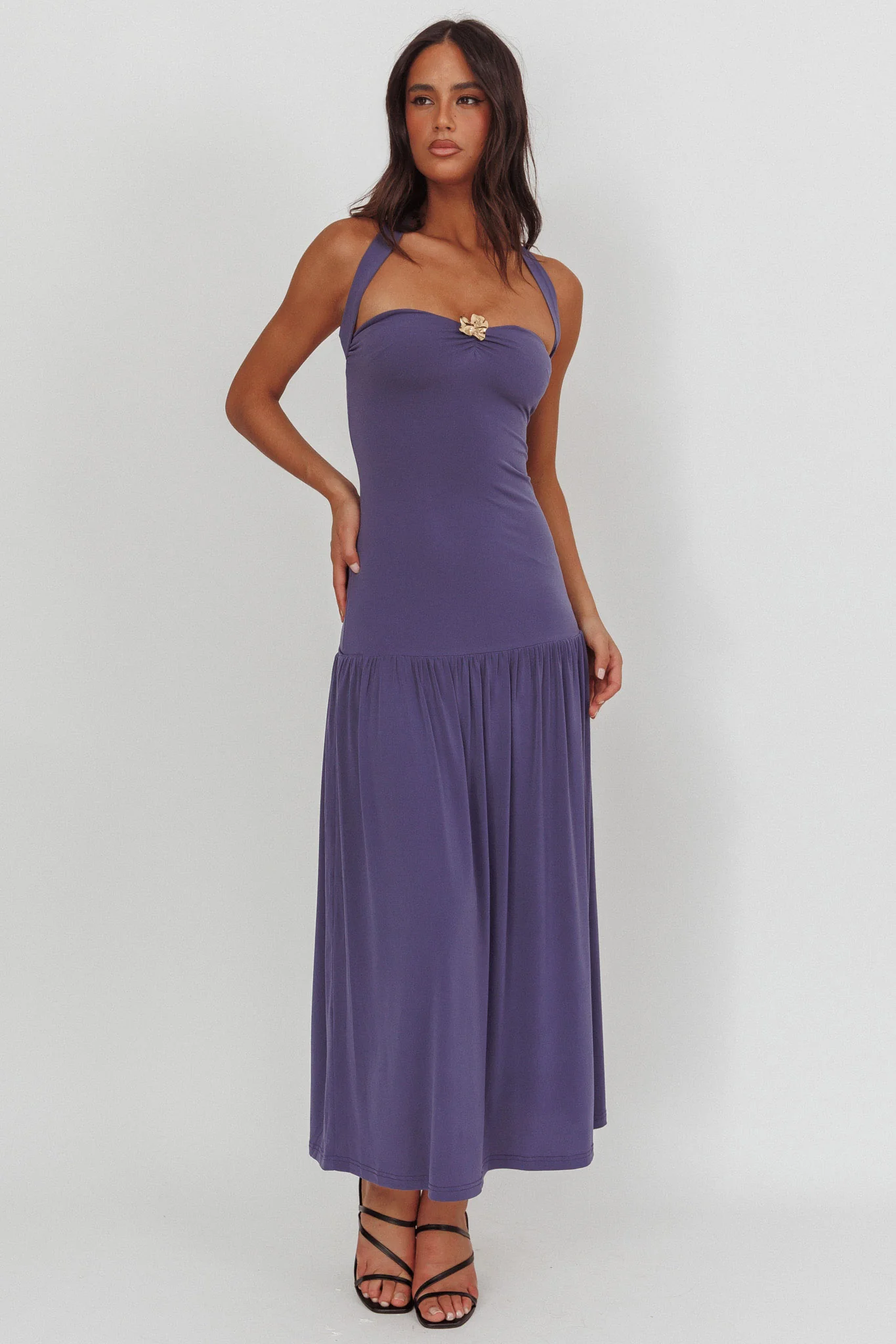 Ashana Drop Waist Halter Maxi Dress Taupe - Image 5