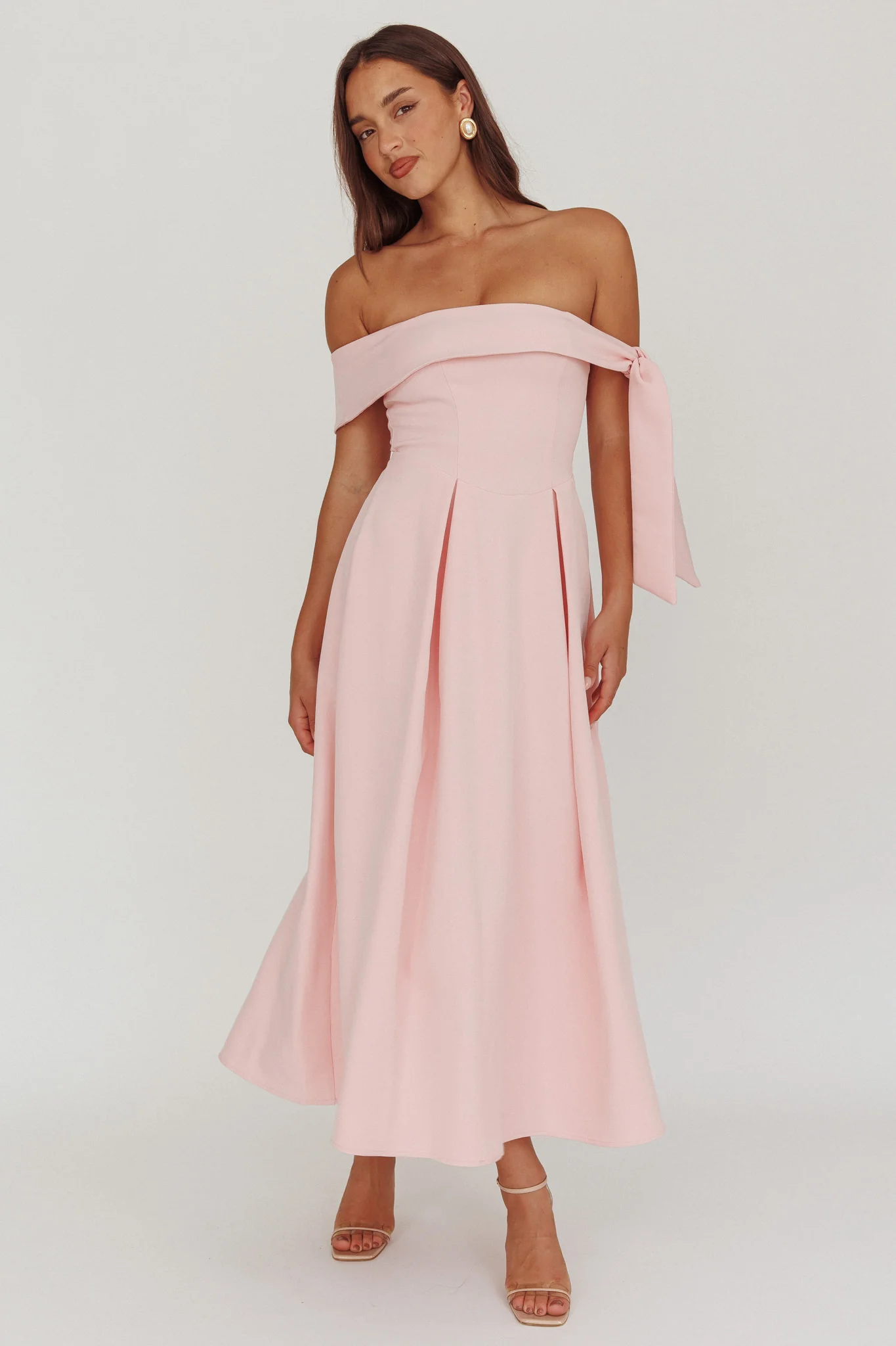 Aurora Sky Off-Shoulder Box Pleat Midi Dress Pink - Image 5