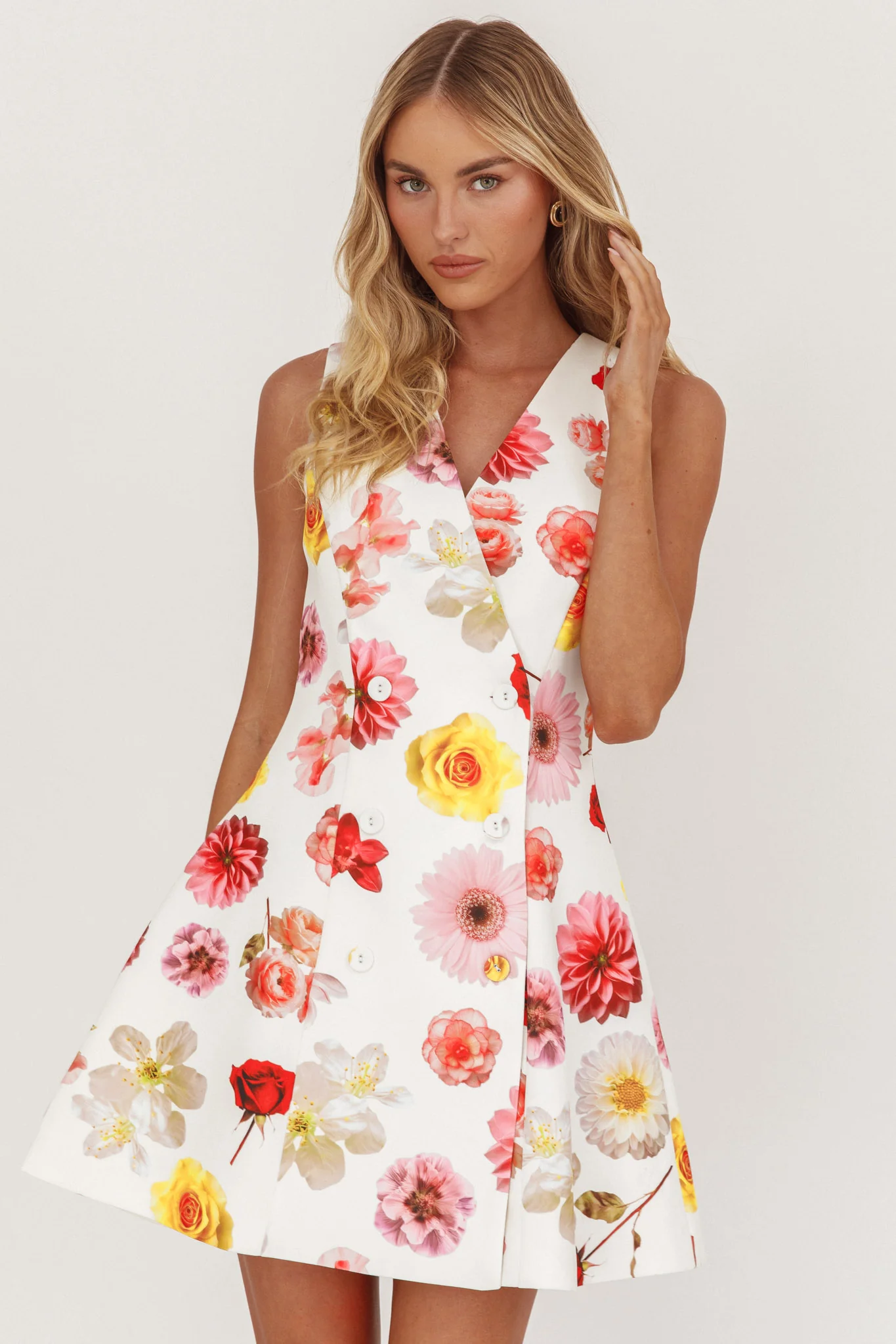 Austria Sleeveless Double Breasted Mini Dress Floral - Image 5