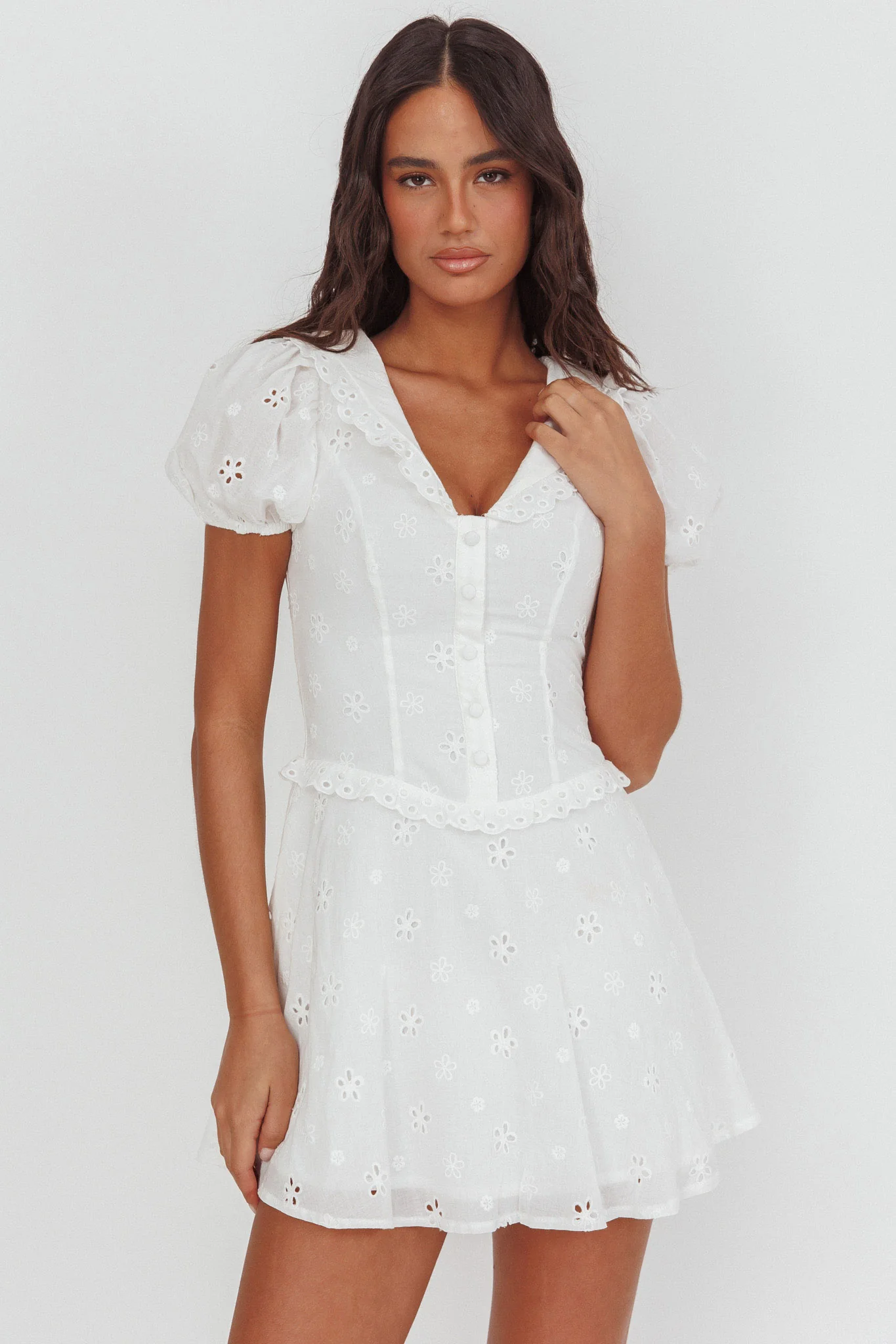 Aylin Collared Eyelet Mini Dress White - Image 3