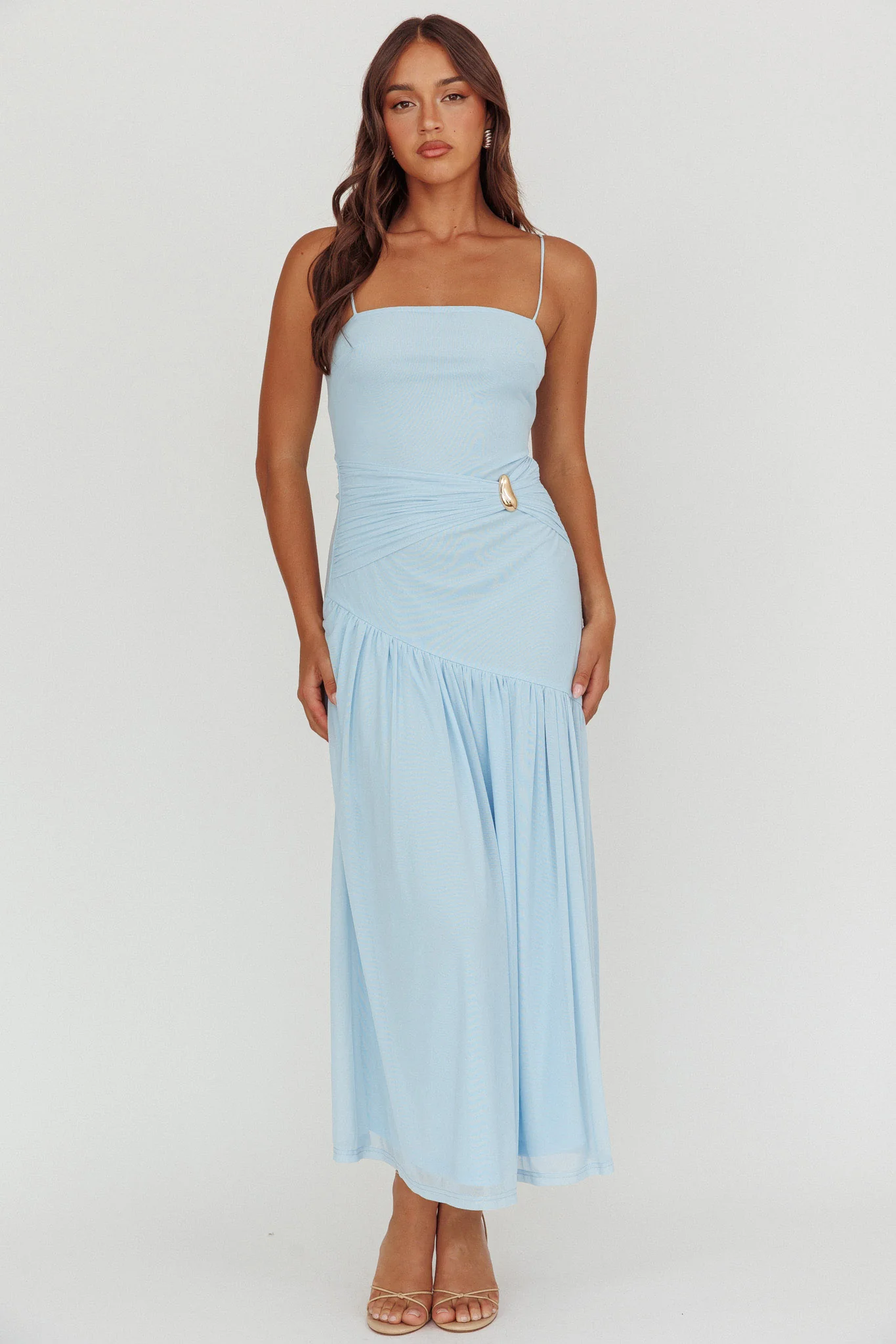 Azure Sun Drop Waist Split Maxi Dress Light Blue - Image 4