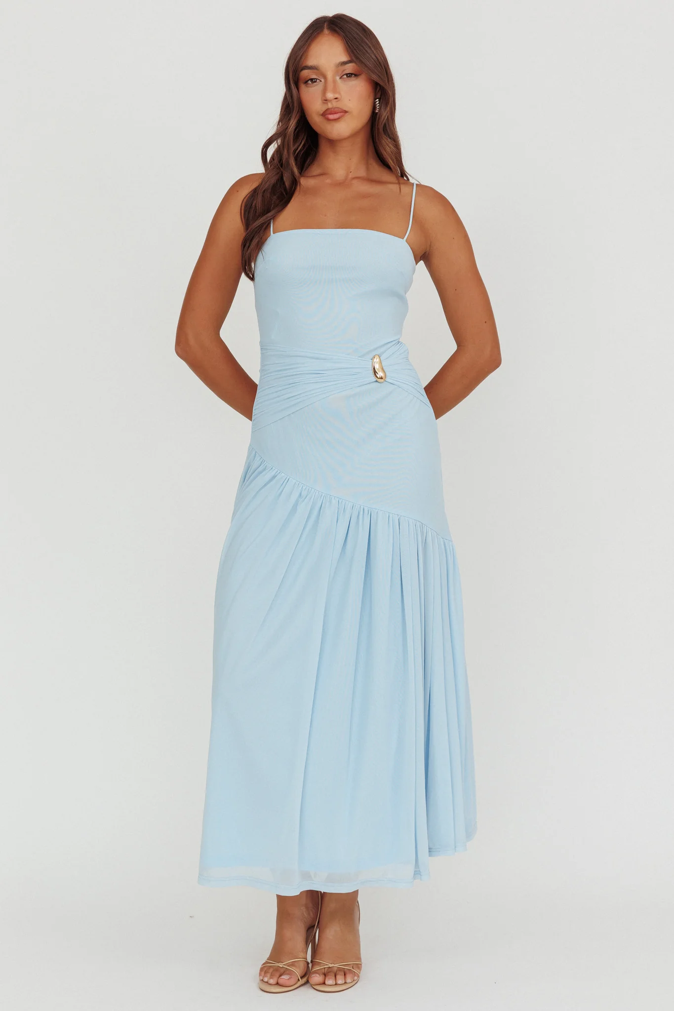 Azure Sun Drop Waist Split Maxi Dress Light Blue - Image 5