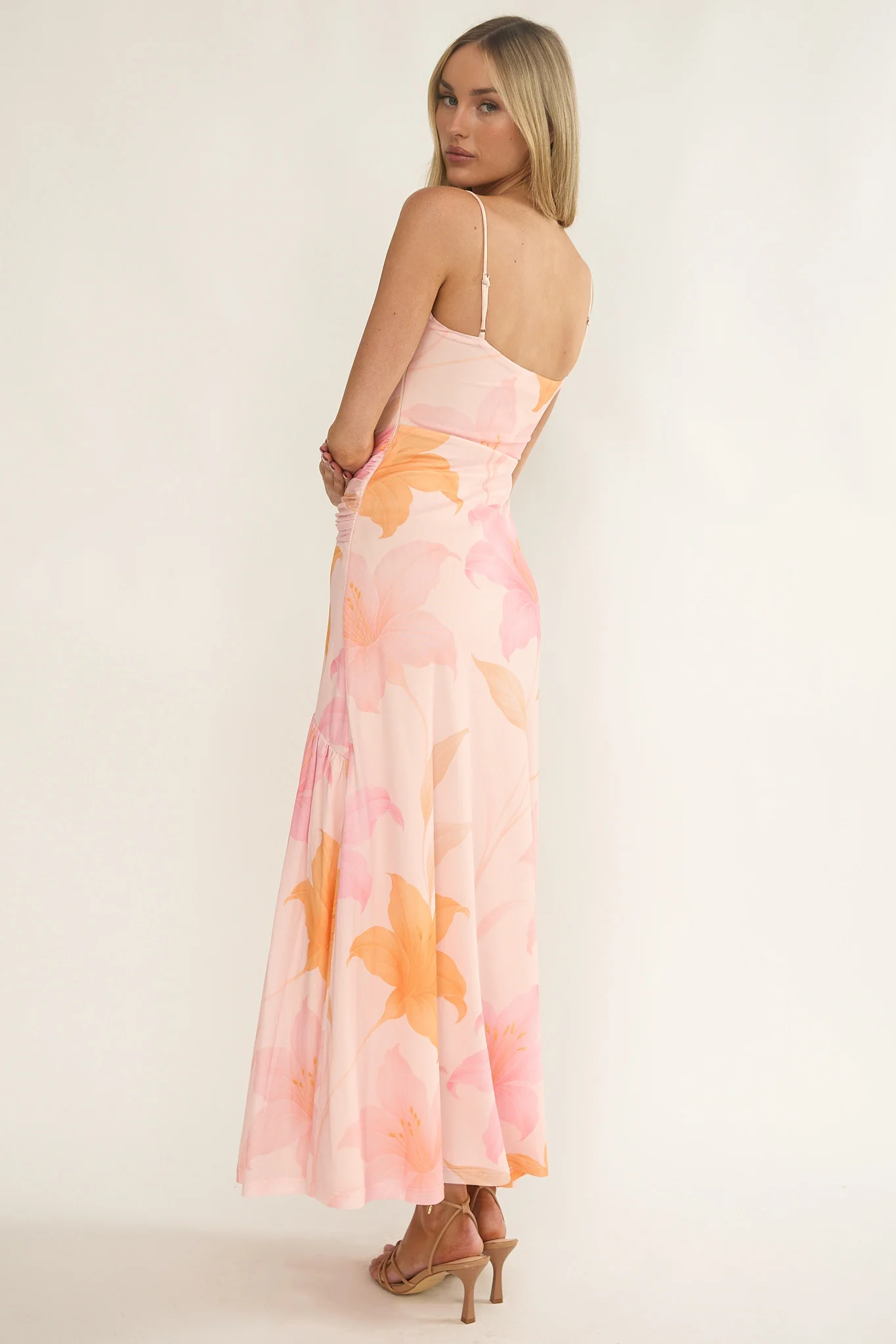 Azure Sun Drop Waist Split Maxi Dress Print Orange - Image 2