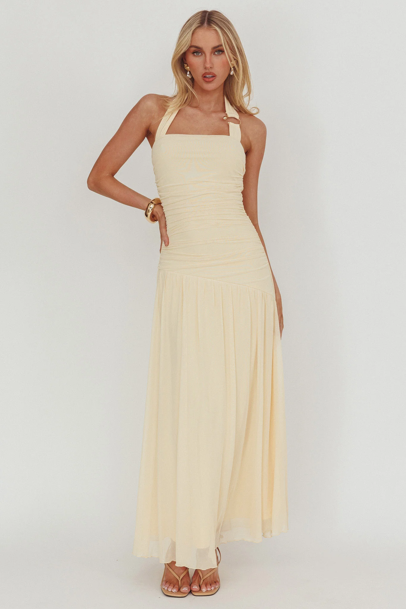 Azure Sun Halterneck Drop Waist Maxi Dress Yellow - Image 4