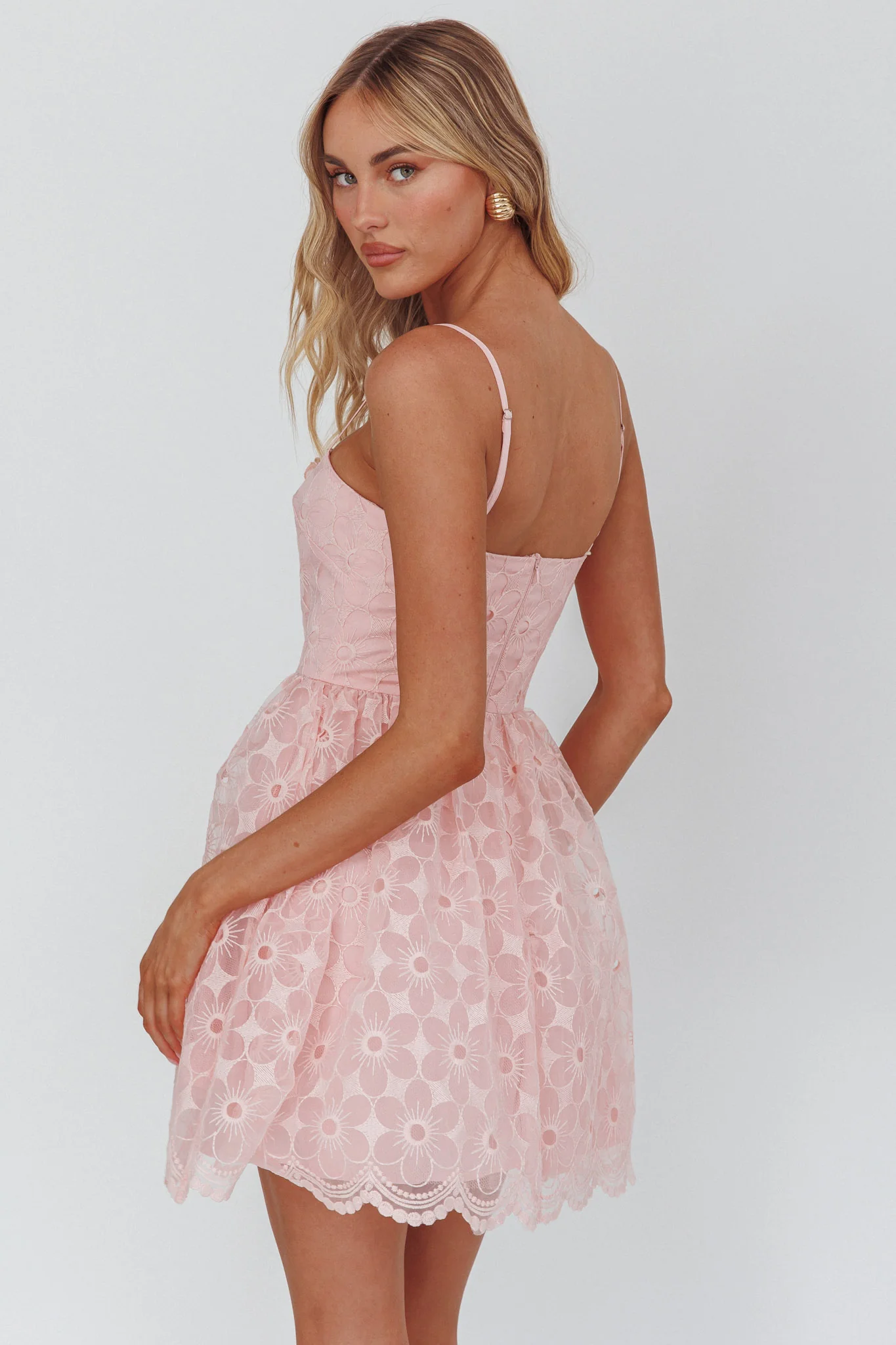 Bahia A-Line Square Neckline Mini Dress Lace Blush - Image 3