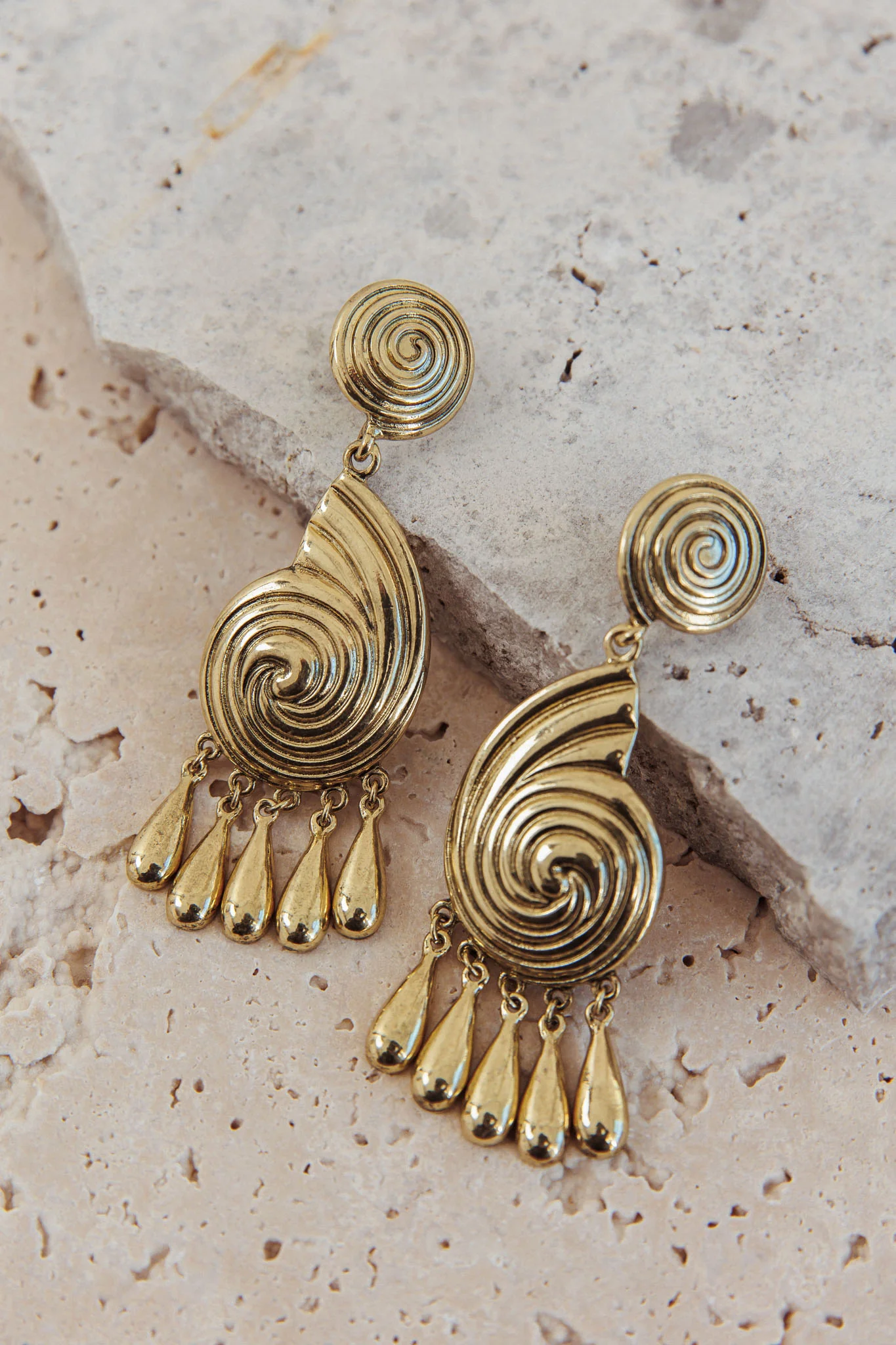 Barbados Spiral Shell Earrings Brushed Gold - Image 2
