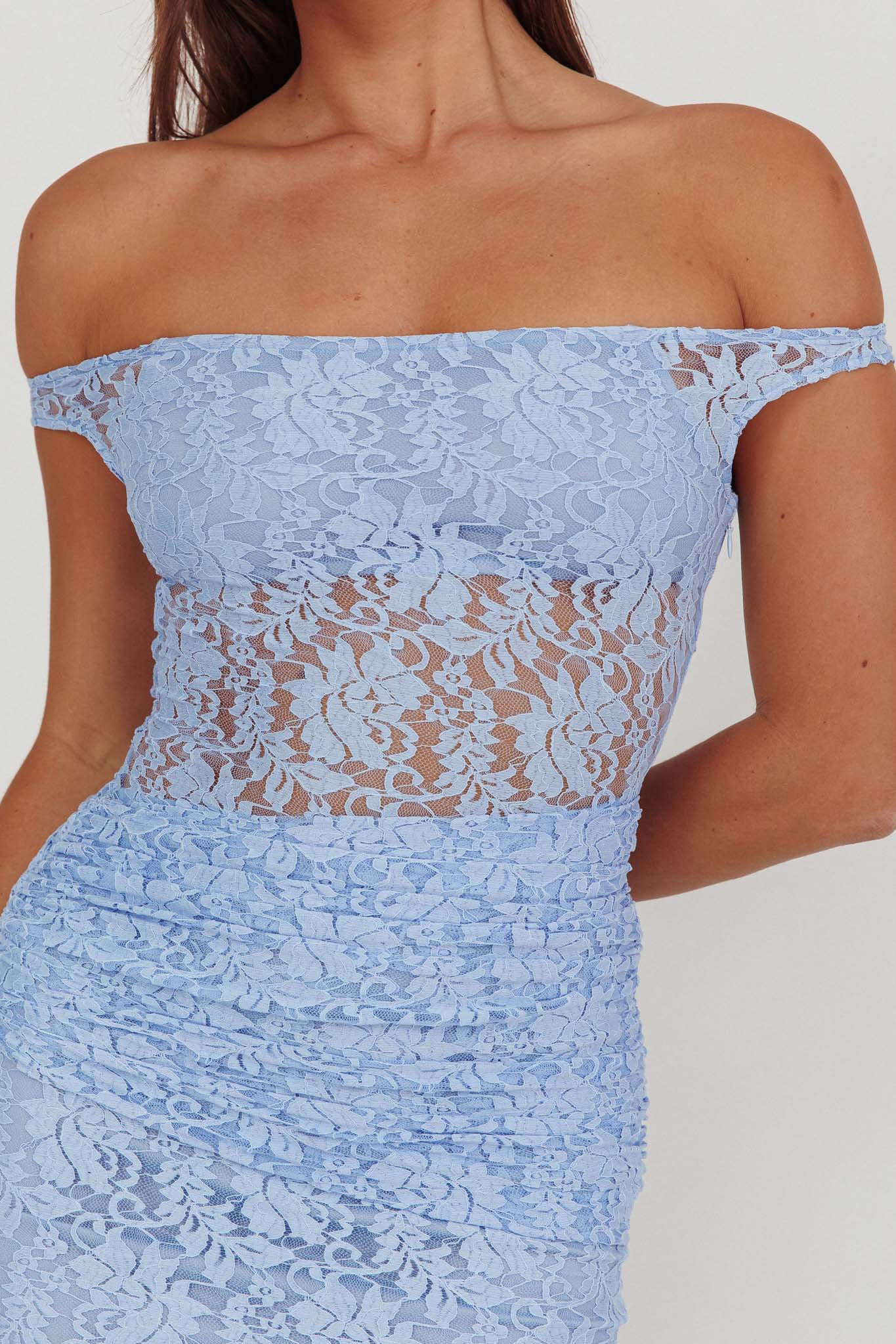 Bellora Off-Shoulder Lace Maxi Dress Blue - Image 3