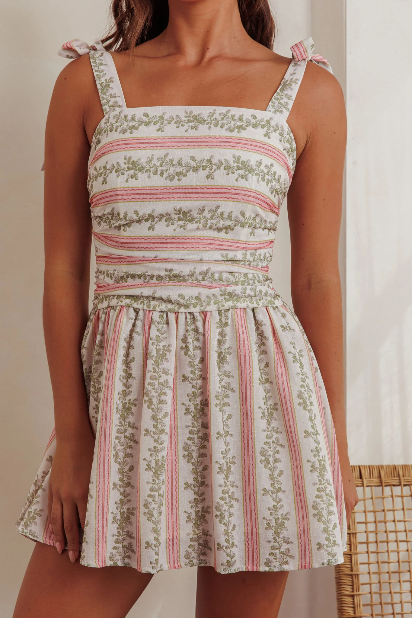 Bestie Tied Shoulder Mini Dress Floral Green - Image 5