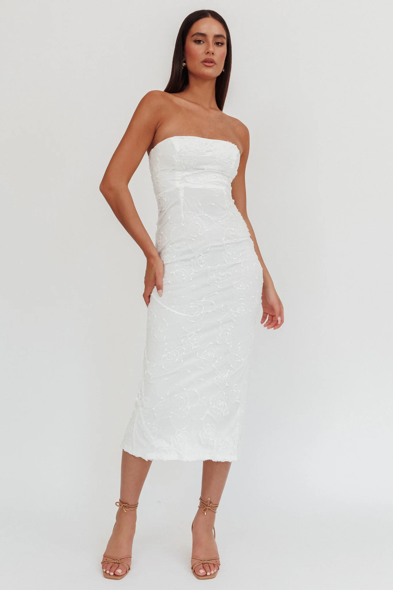 Bia Strapless Embroidered Midi Dress White - Image 4