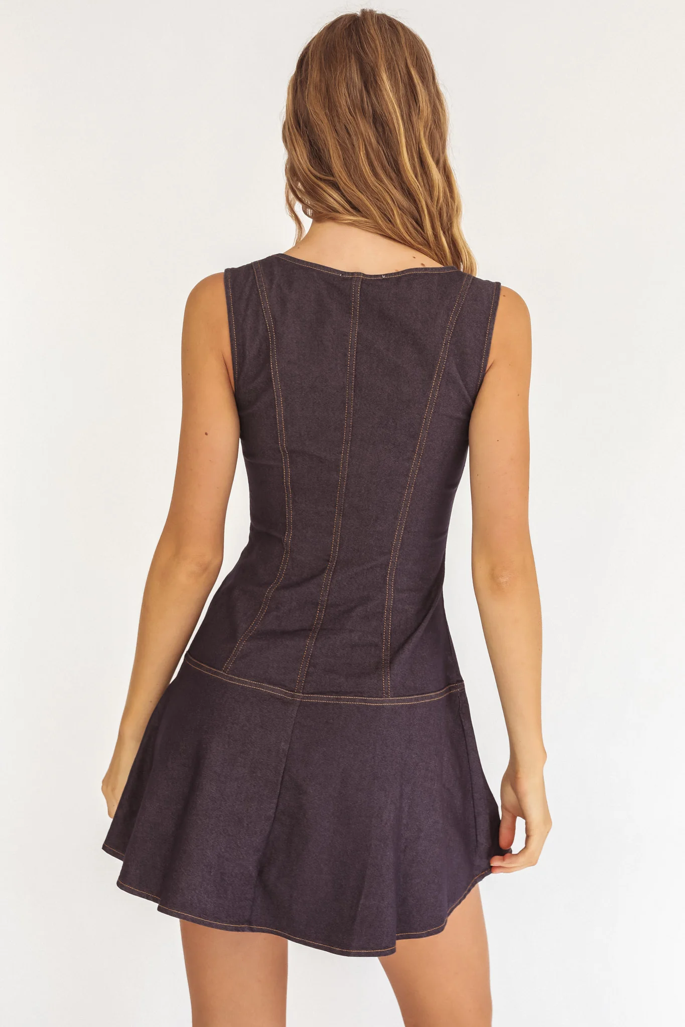 Big Plans Button Front Mini Dress Denim Indigo - Image 2