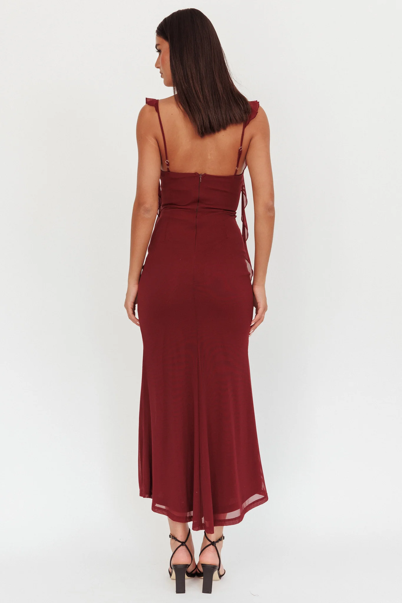 Blushing Ruffle Trim Maxi Dress Wine - Image 2