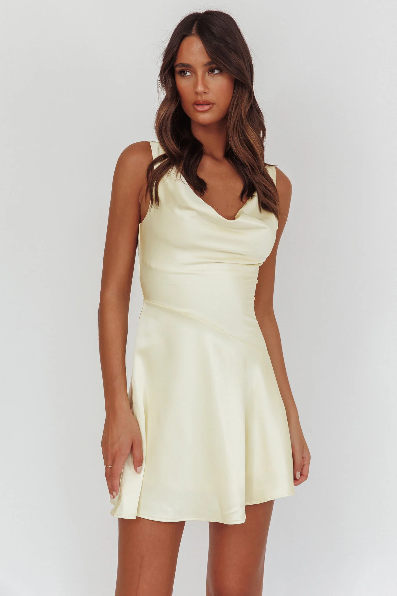 Brigid Cowl Neck Scoop Back Mini Dress Butter - Image 5