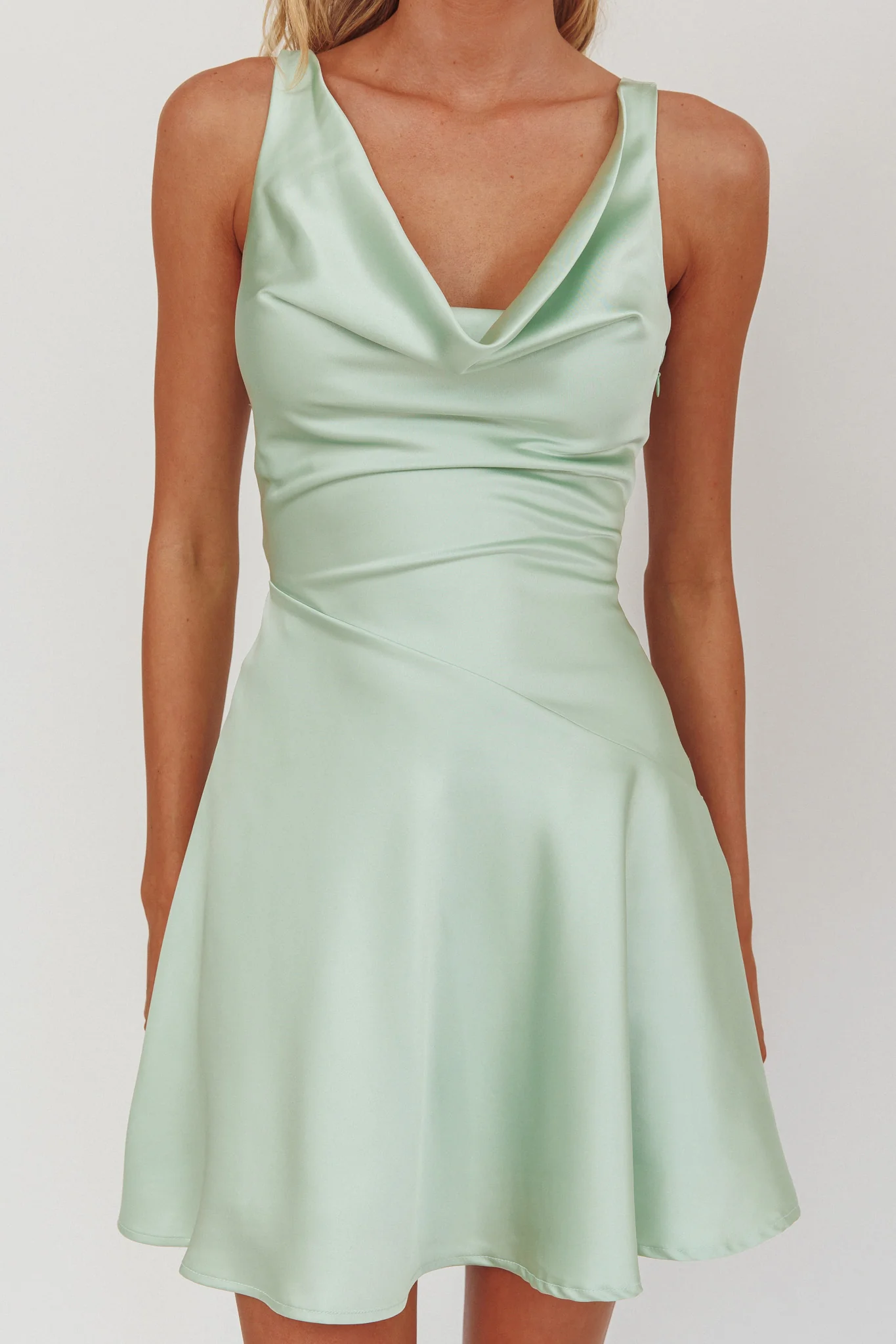 Brigid Cowl Neck Scoop Back Mini Dress Mint - Image 3