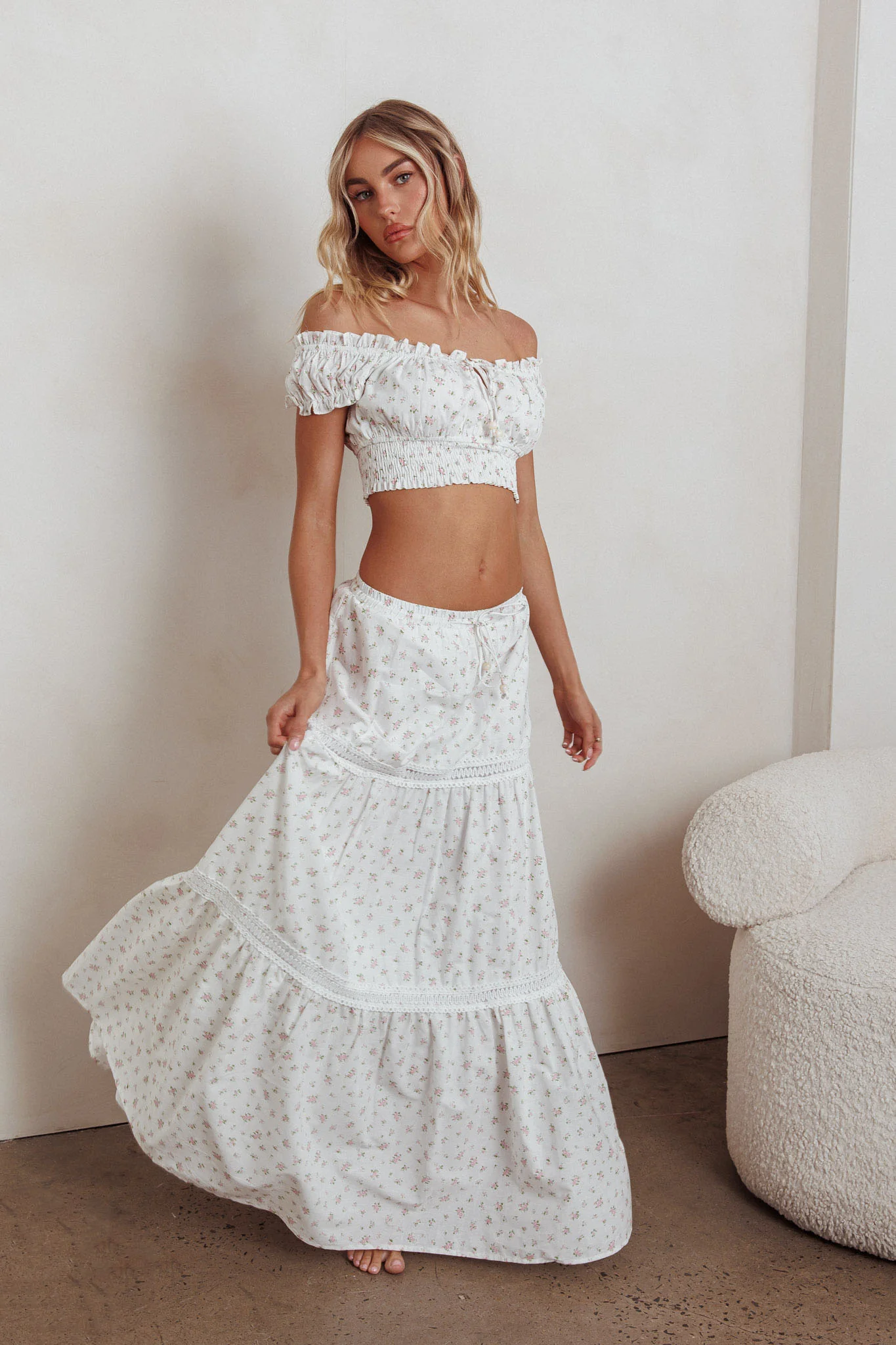 Canyon Cove Crochet Trim Maxi Skirt Floral Pink - Image 3