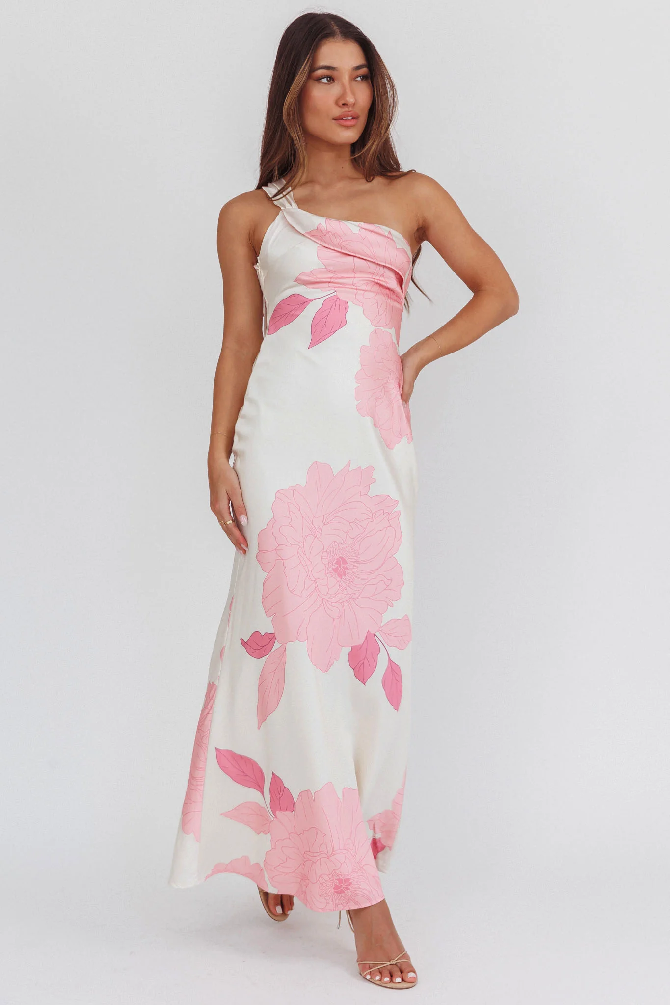 Carmel One-Shoulder Sash Maxi Dress Floral Butter - Image 5