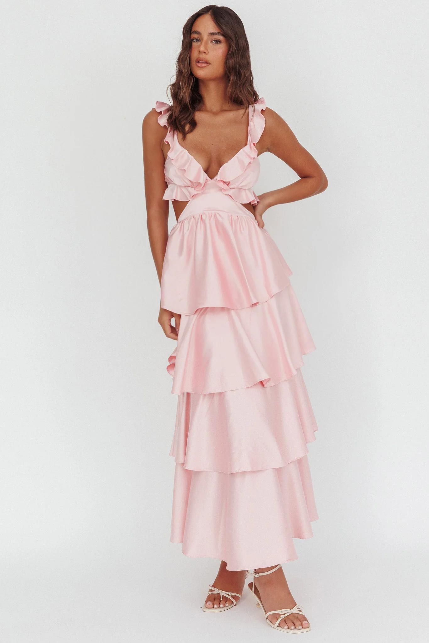 Catalina Tiered Ruffle Cut-Out Maxi Dress Blush - Image 4
