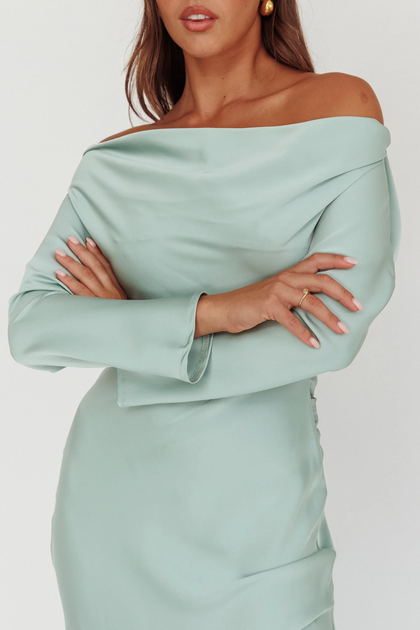 Cecilia Long Sleeve Drape Back Maxi Dress Sage - Image 3