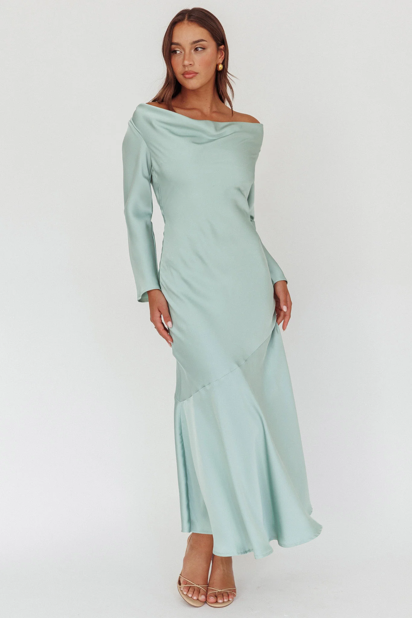 Cecilia Long Sleeve Drape Back Maxi Dress Sage - Image 4