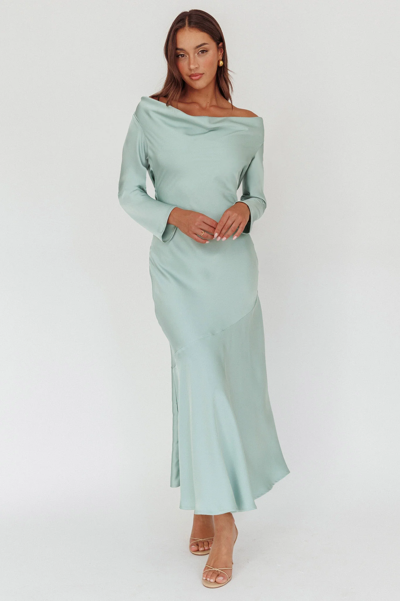Cecilia Long Sleeve Drape Back Maxi Dress Sage - Image 5