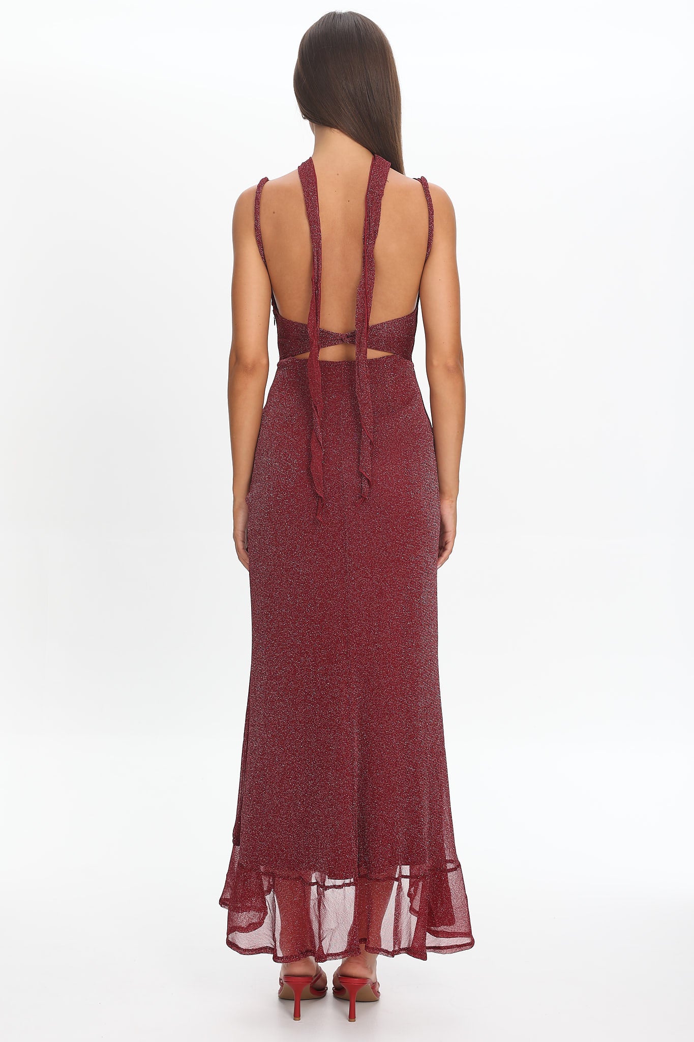Chantrelle Twist Back Split Maxi Dress Wine - Image 3