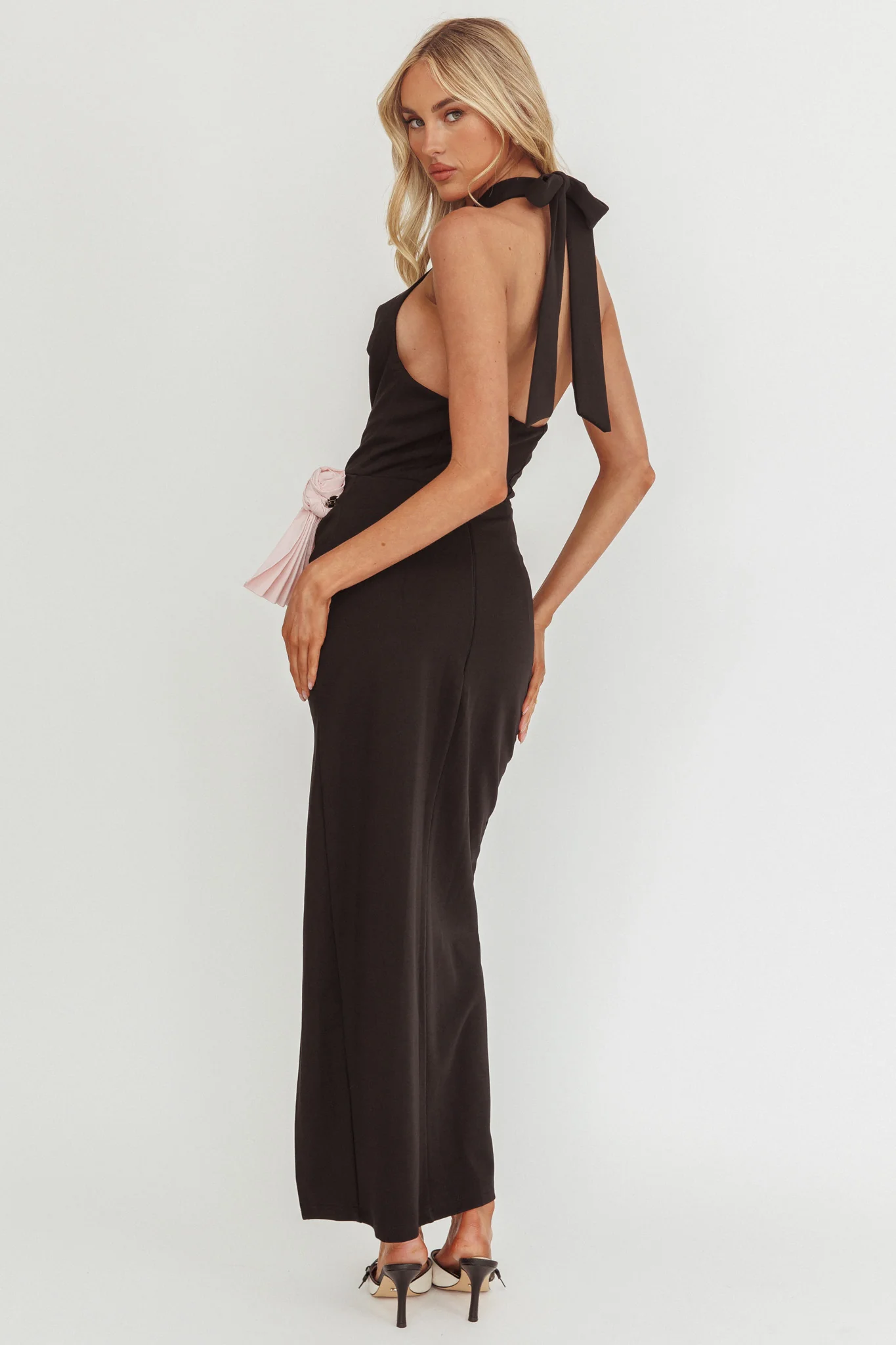 Charlene Cowl Halterneck Maxi Dress Black - Image 2