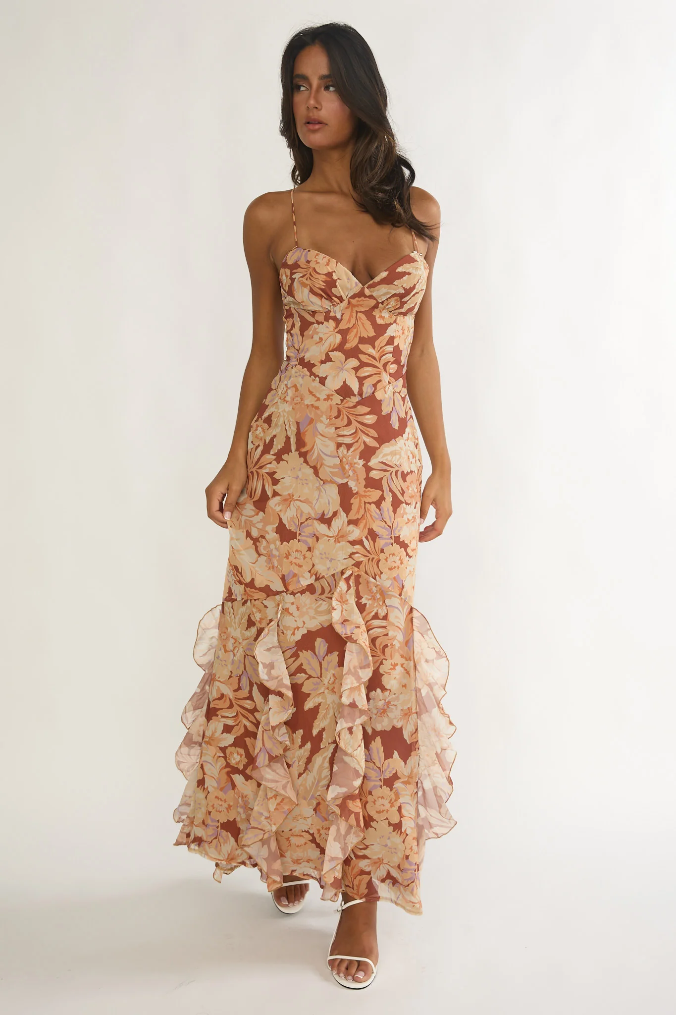 Charlisa Strappy Back Ruffle Maxi Dress Floral Yellow - Image 2