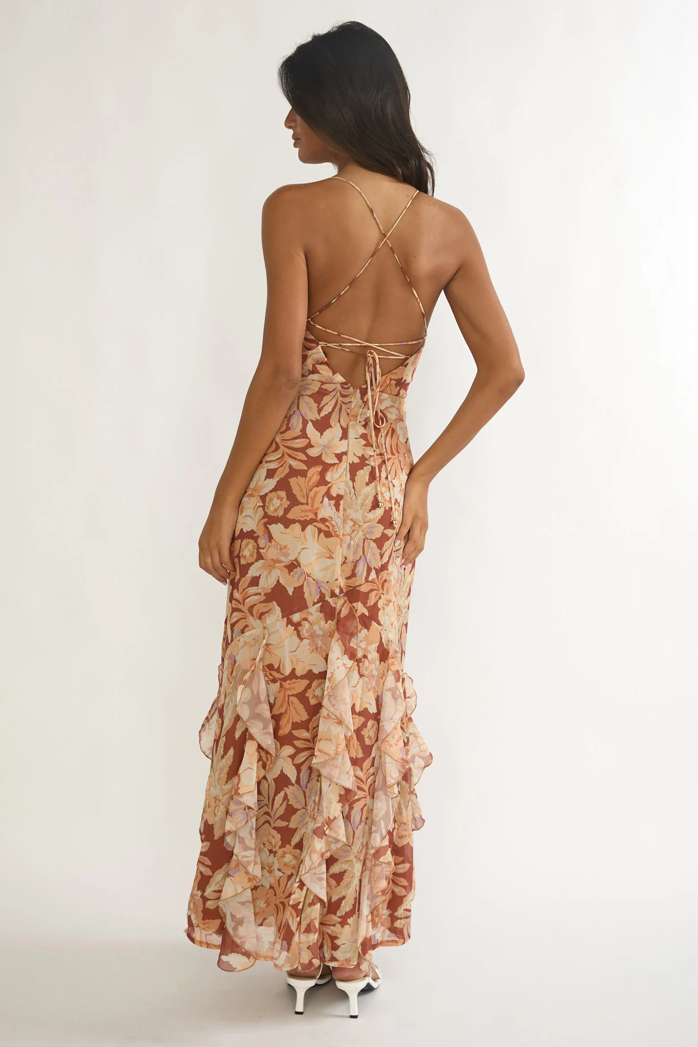 Charlisa Strappy Back Ruffle Maxi Dress Floral Yellow - Image 3