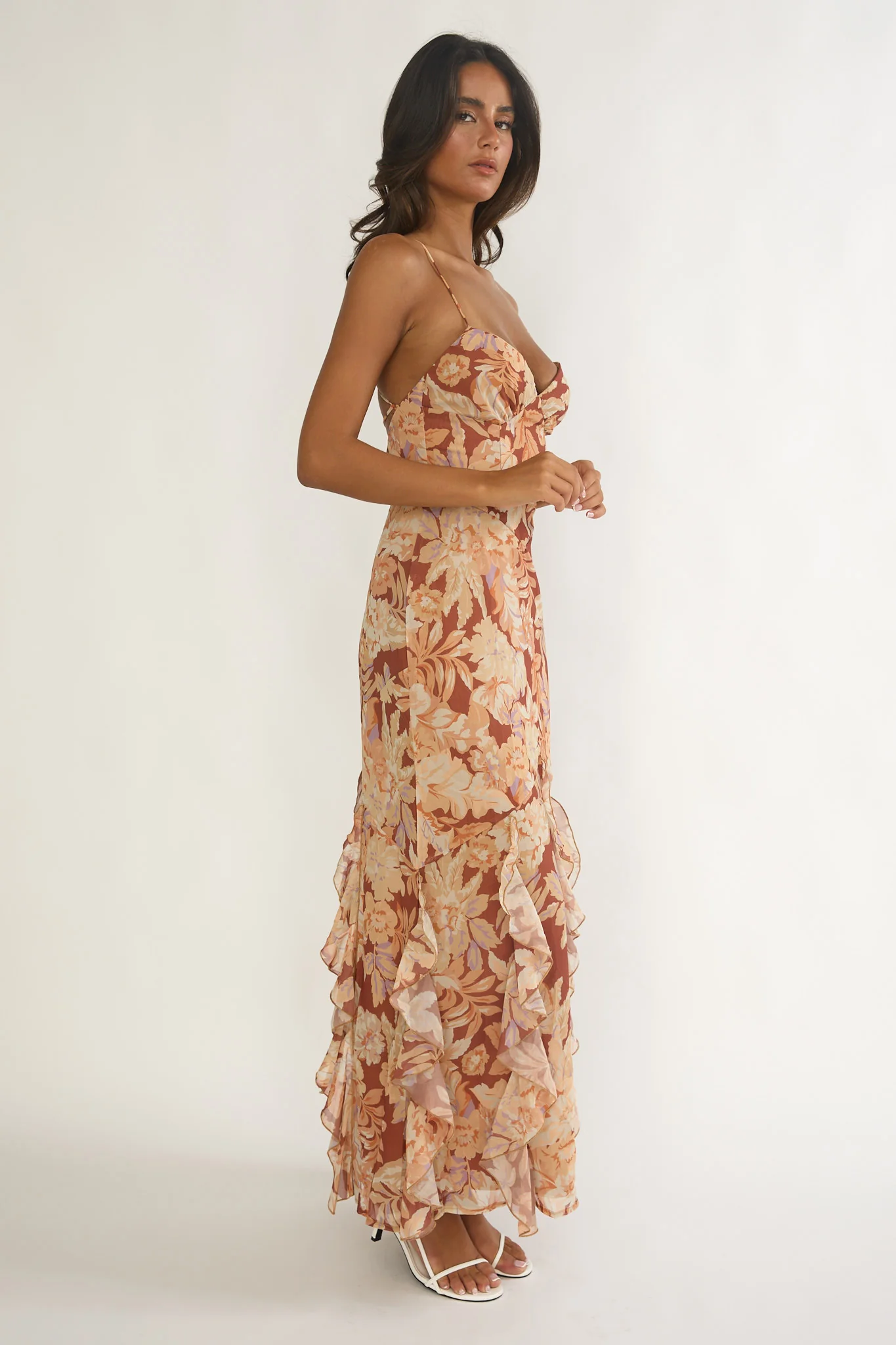 Charlisa Strappy Back Ruffle Maxi Dress Floral Yellow - Image 6