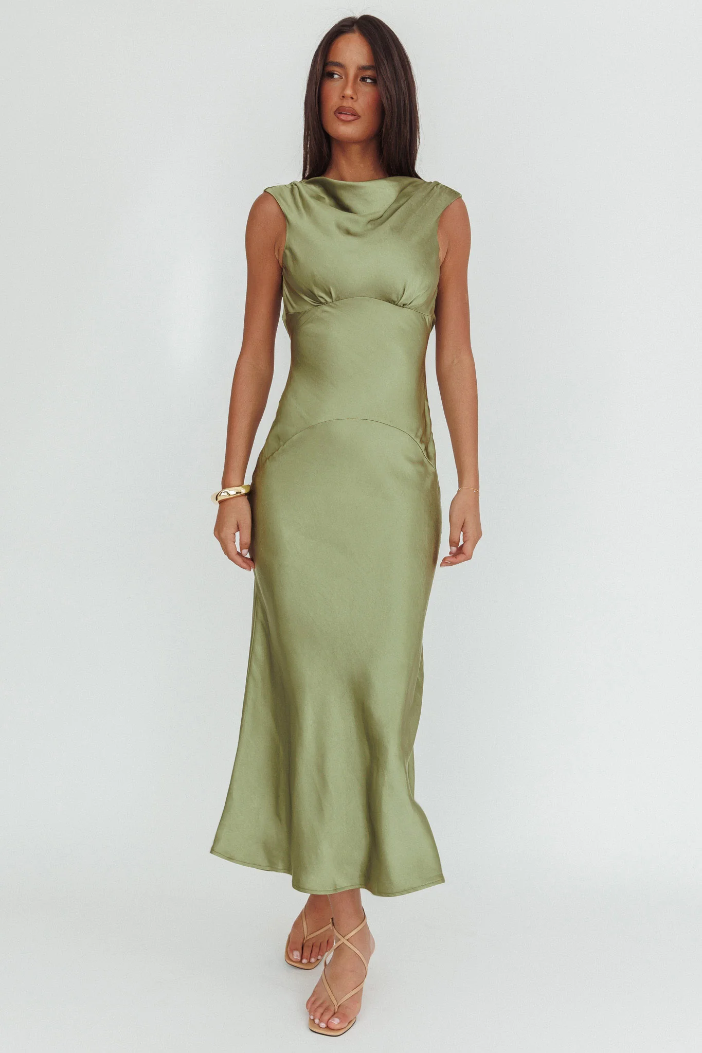 Cheers To You Cowl Back Maxi Dress Olive - Image 5