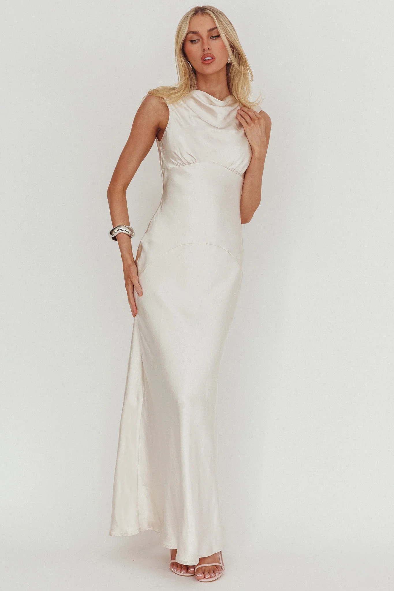 Cheers To You Cowl Back Maxi Dress Oyster - Image 4