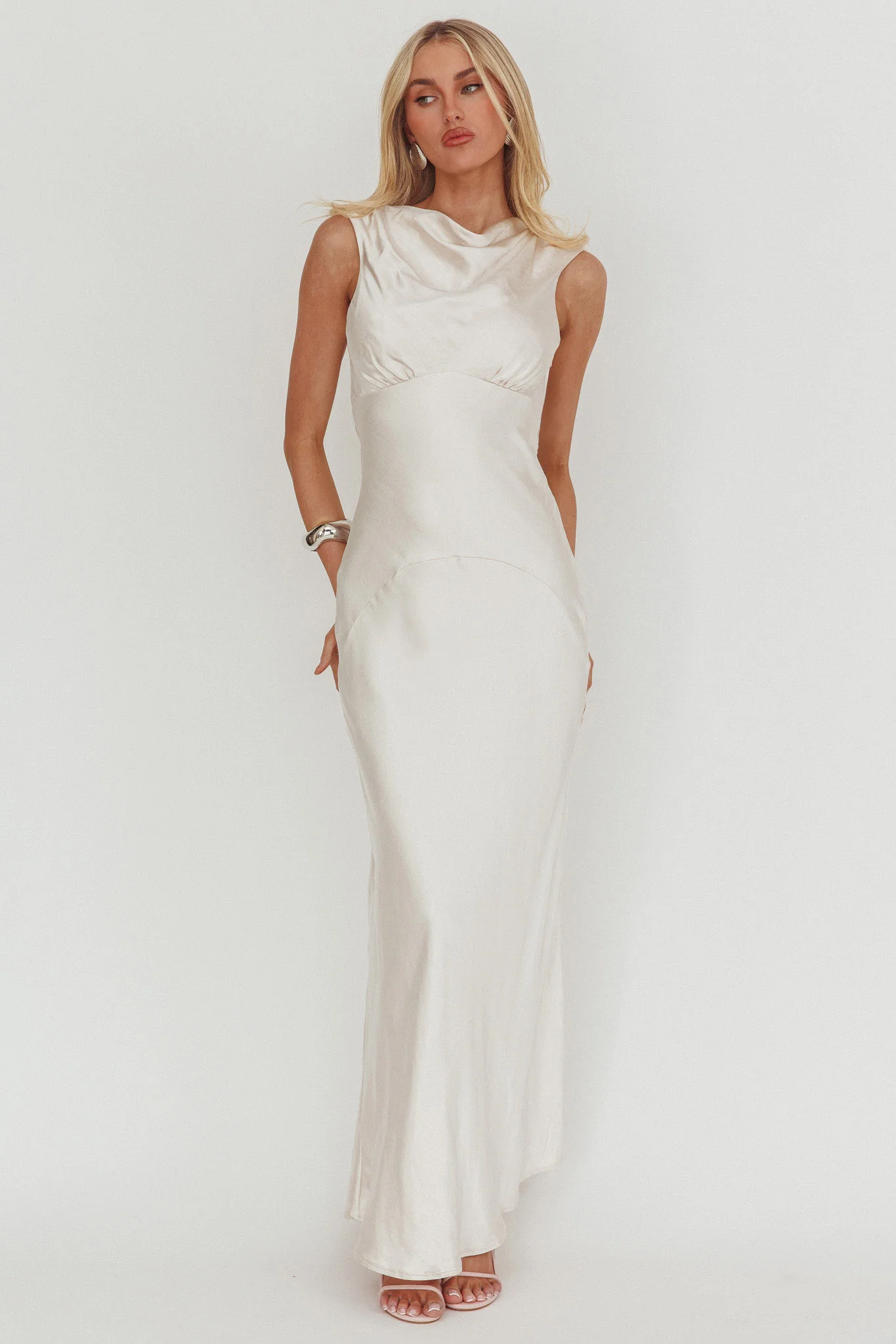 Cheers To You Cowl Back Maxi Dress Oyster - Image 5